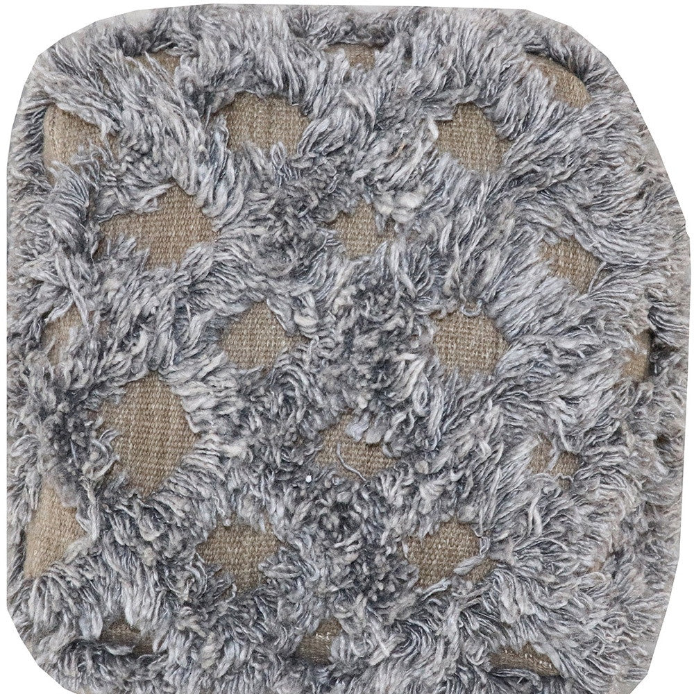 Natural and Gray Wool Cotton Blend Cube Geometric Pouf Ottoman By Homeroots - Image 4