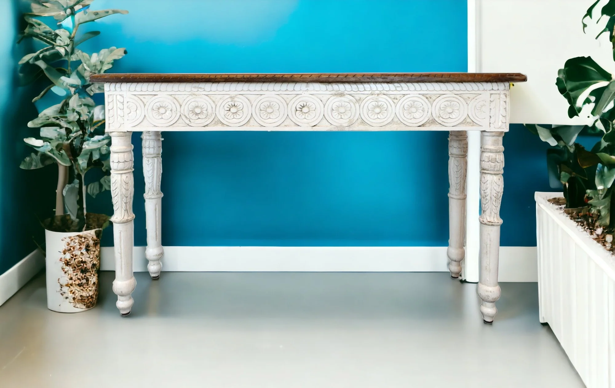 Natural and White Solid Wood Distressed Console Table By Homeroots - Image 4
