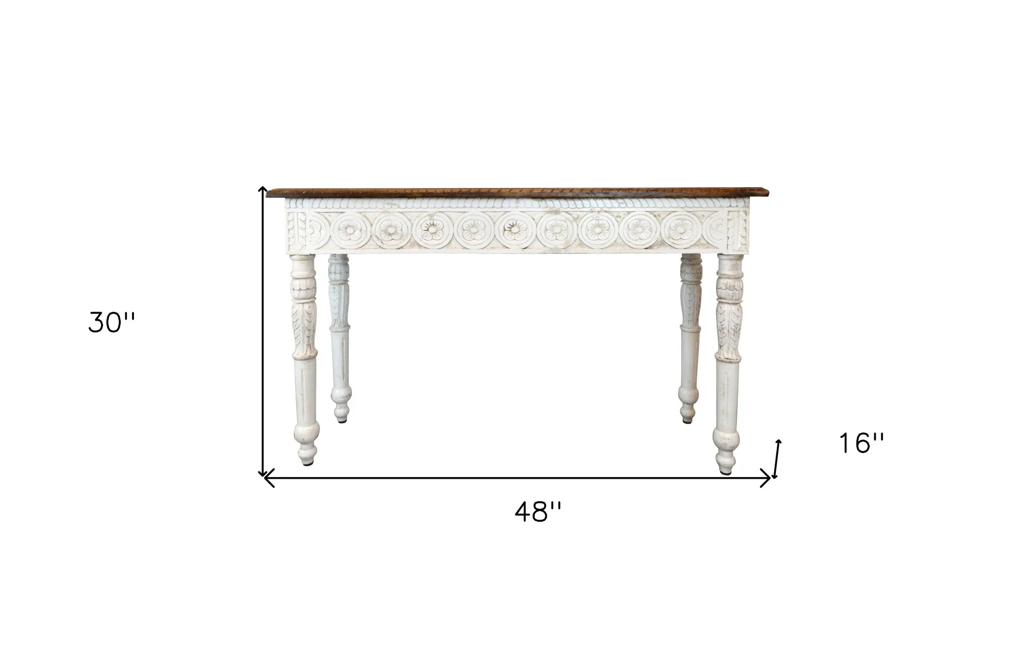 Natural and White Solid Wood Distressed Console Table By Homeroots - Image 6