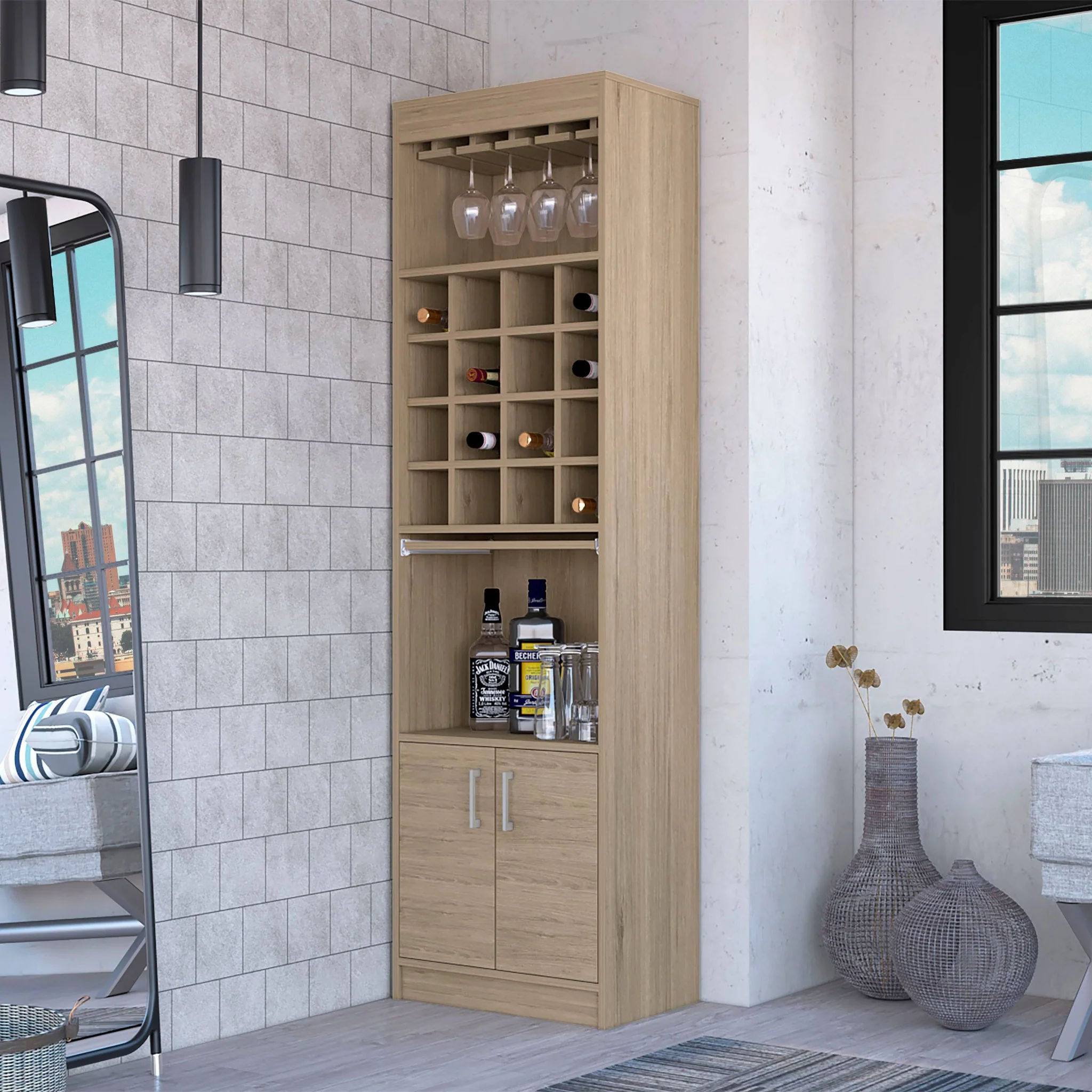 Natural Bar Cabinet With Eighteen Shelves By Homeroots - Image 6