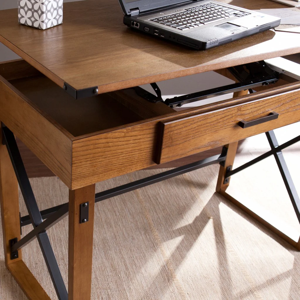 Natural Brown Adjustable Height Desk By Homeroots - Image 2