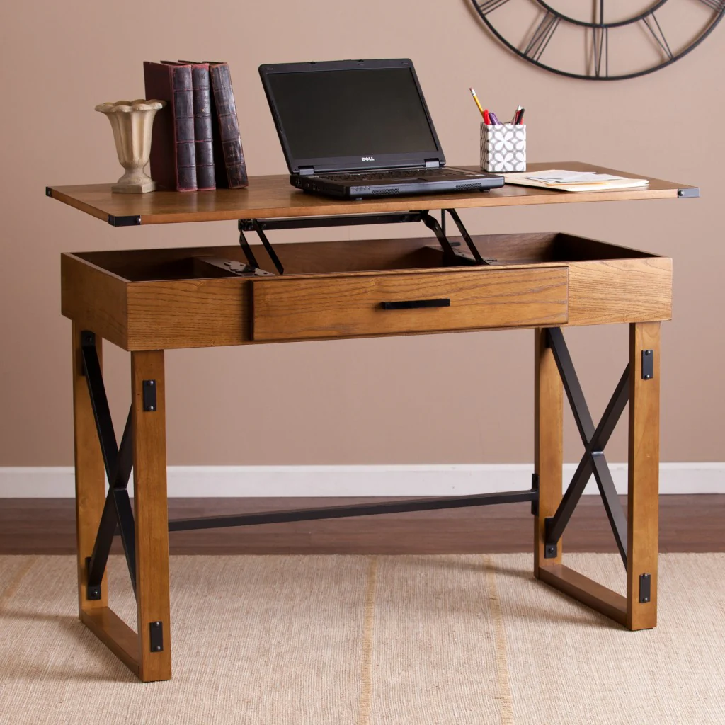 Natural Brown Adjustable Height Desk By Homeroots - Image 3
