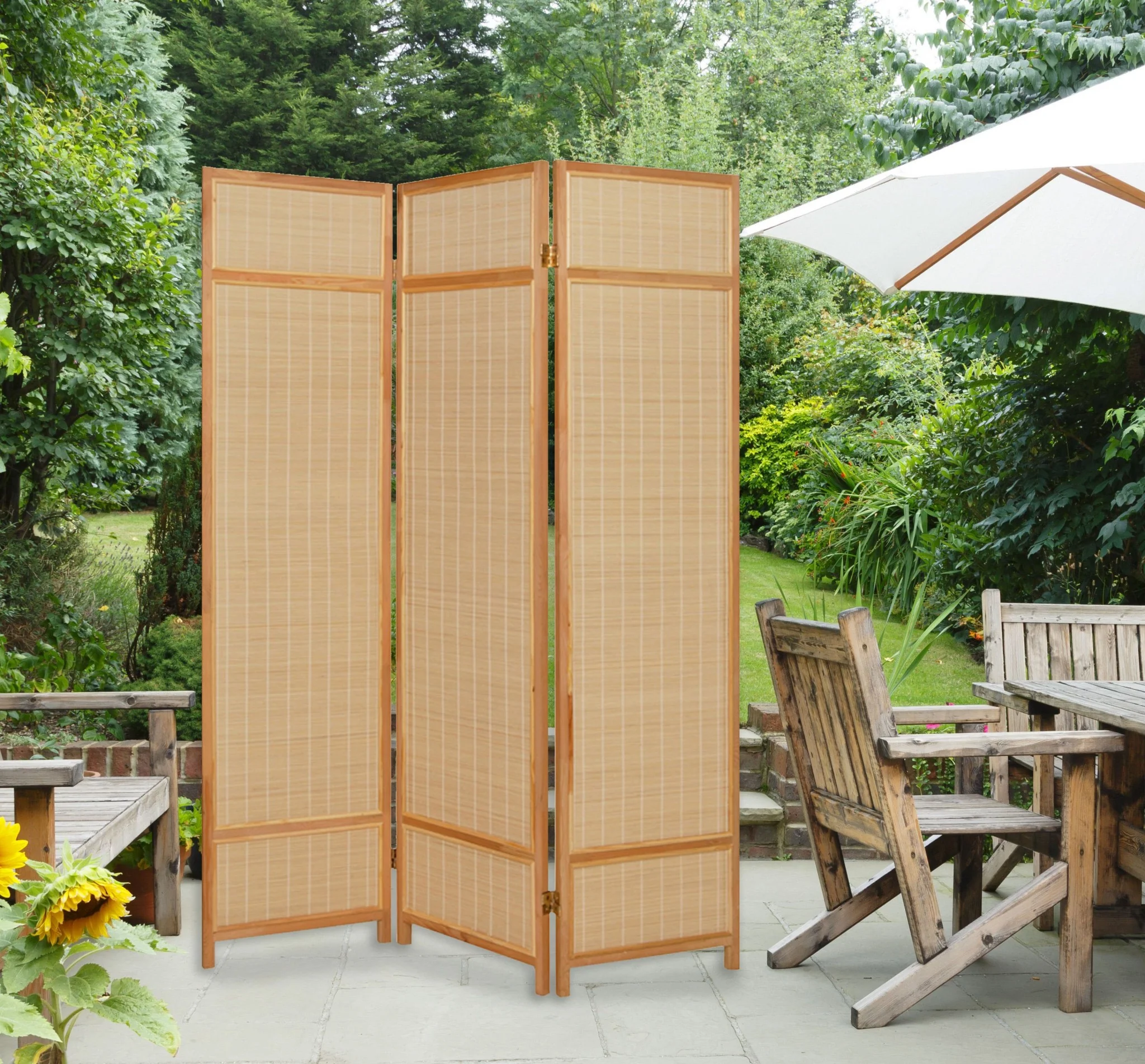 Natural Brown Bamboo Three Panel Room Divider Screen By Homeroots - Image 3
