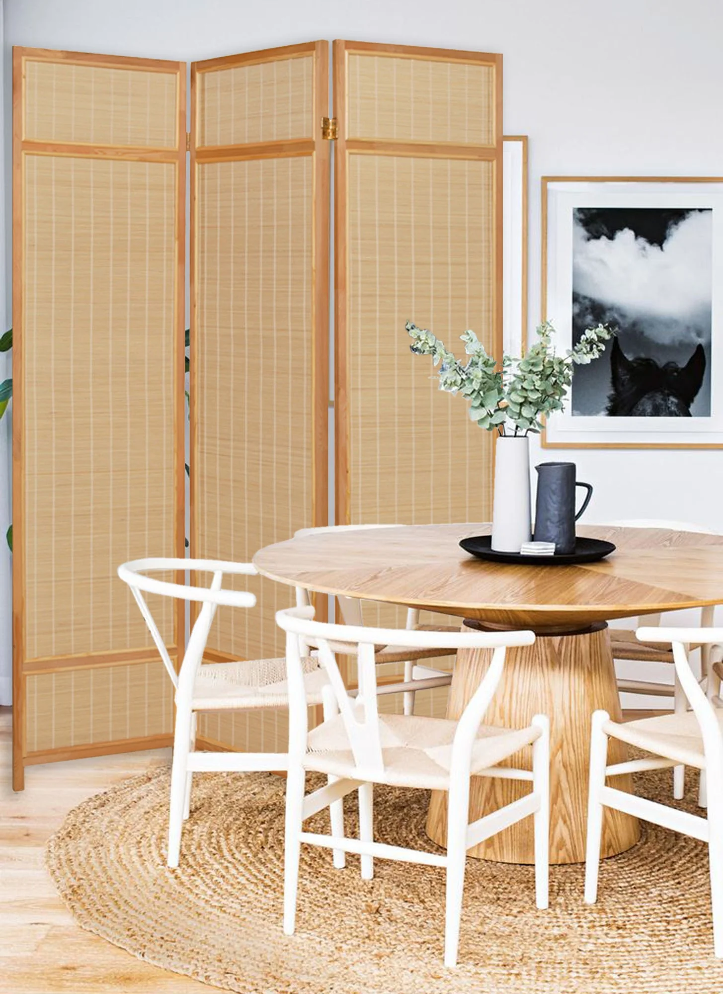 Natural Brown Bamboo Three Panel Room Divider Screen By Homeroots - Image 4