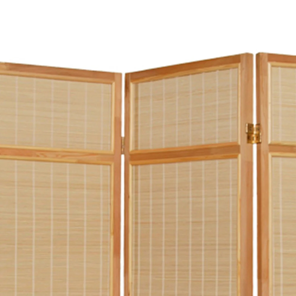 Natural Brown Bamboo Three Panel Room Divider Screen By Homeroots - Image 5
