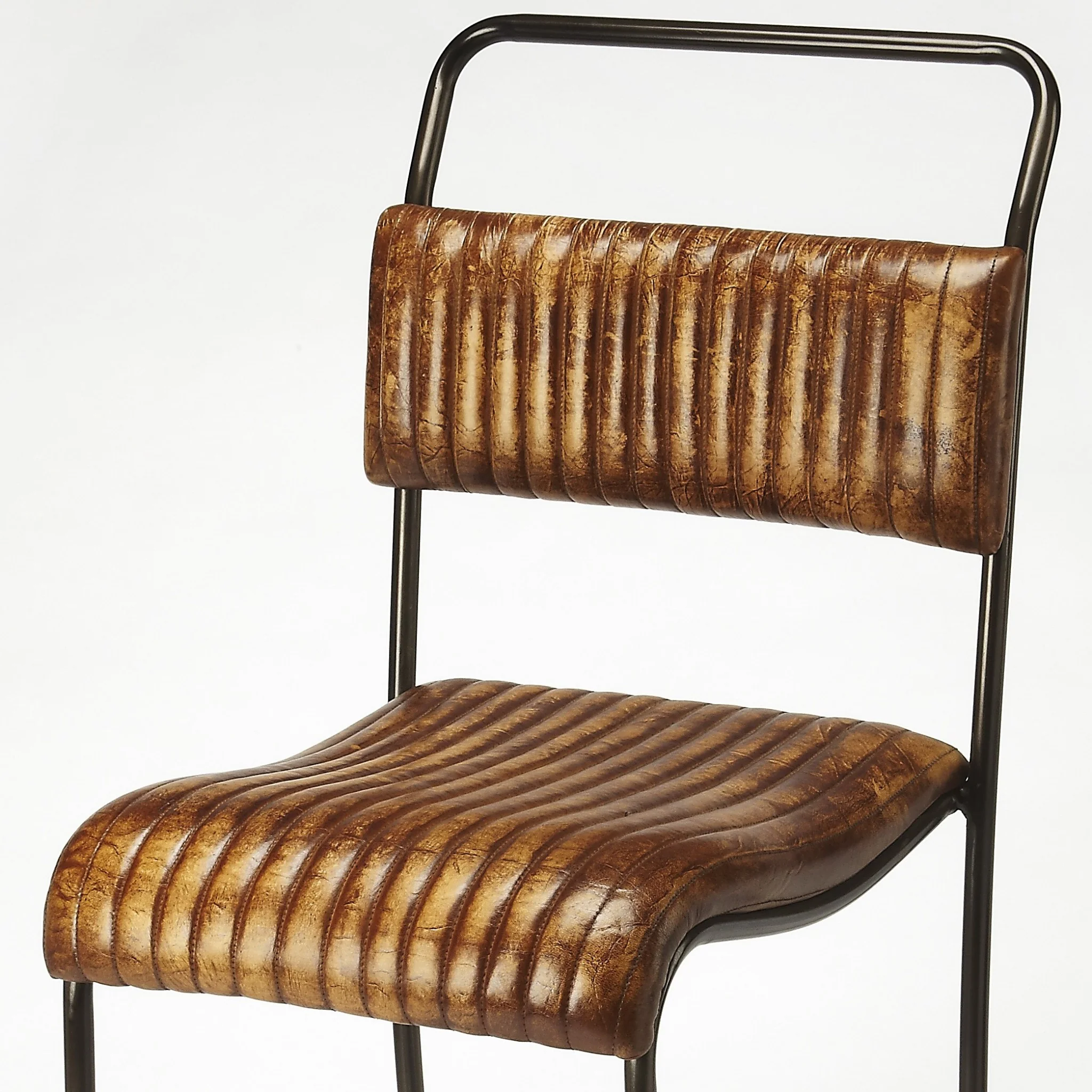 Natural Brown Leather Bar Stool By Homeroots - Image 3
