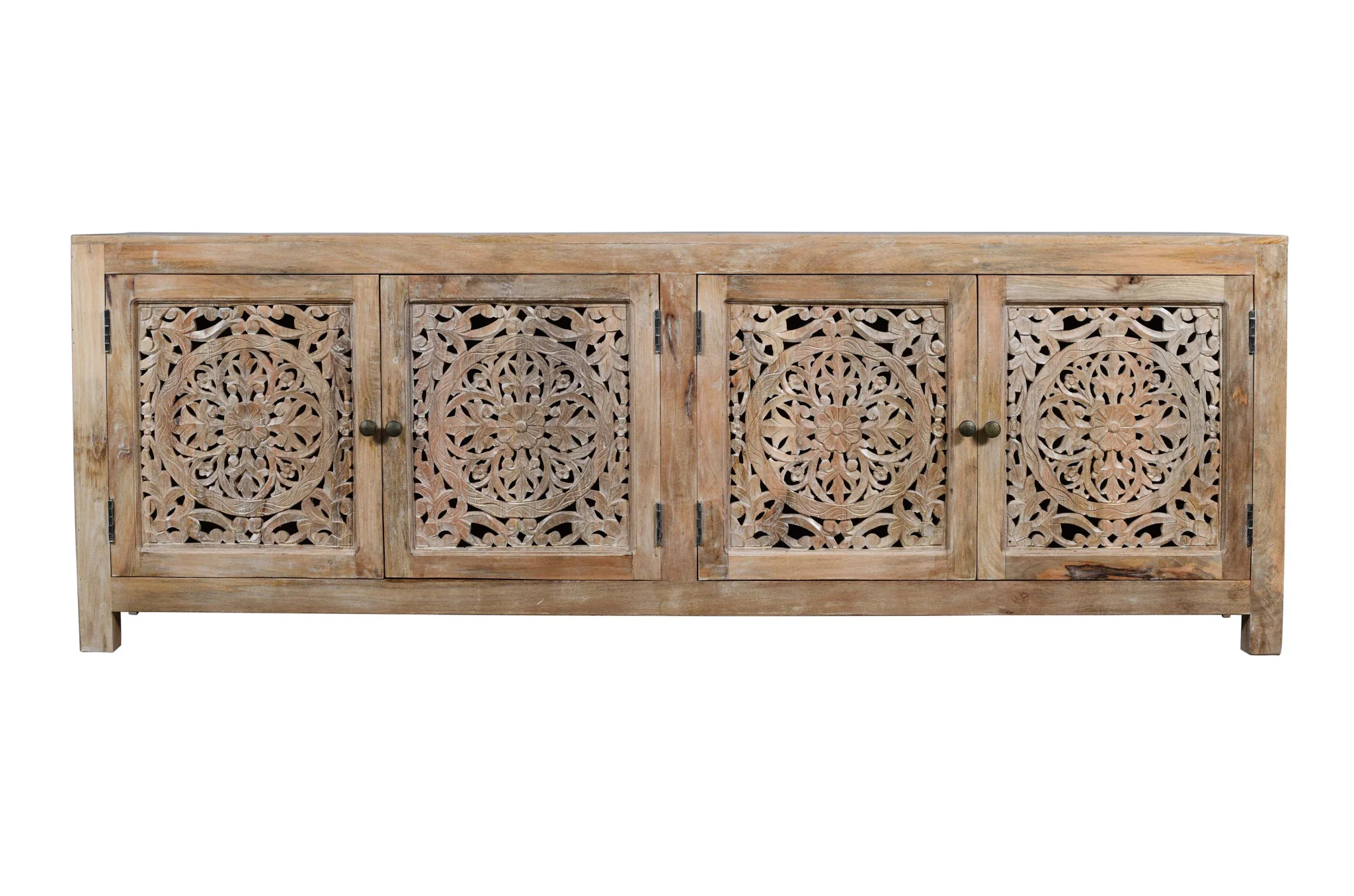 Natural Carved Floral Distressed Solid Wood Enclosed Storage TV Stand By Homeroots - Image 3