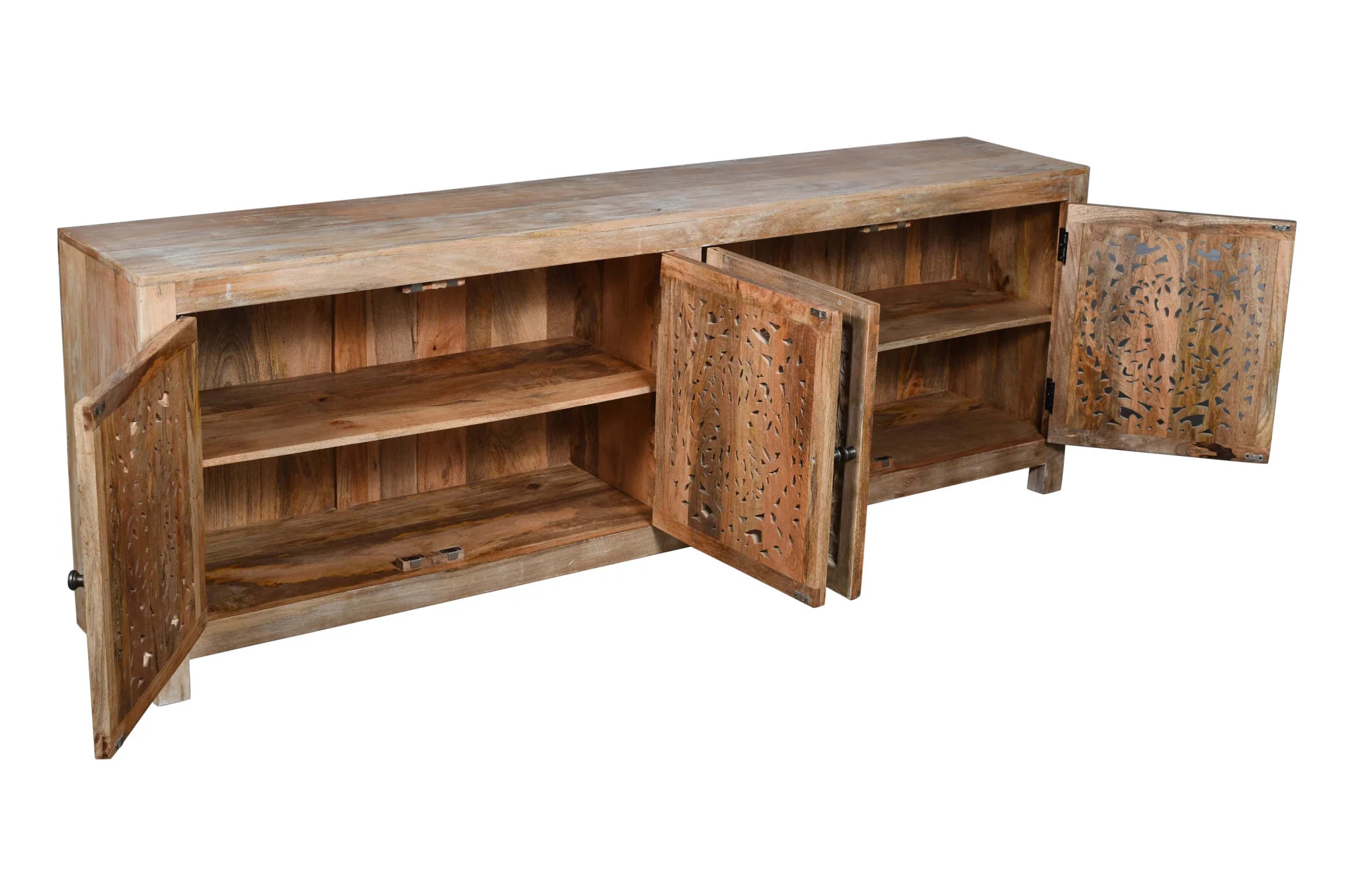 Natural Carved Floral Distressed Solid Wood Enclosed Storage TV Stand By Homeroots - Image 4