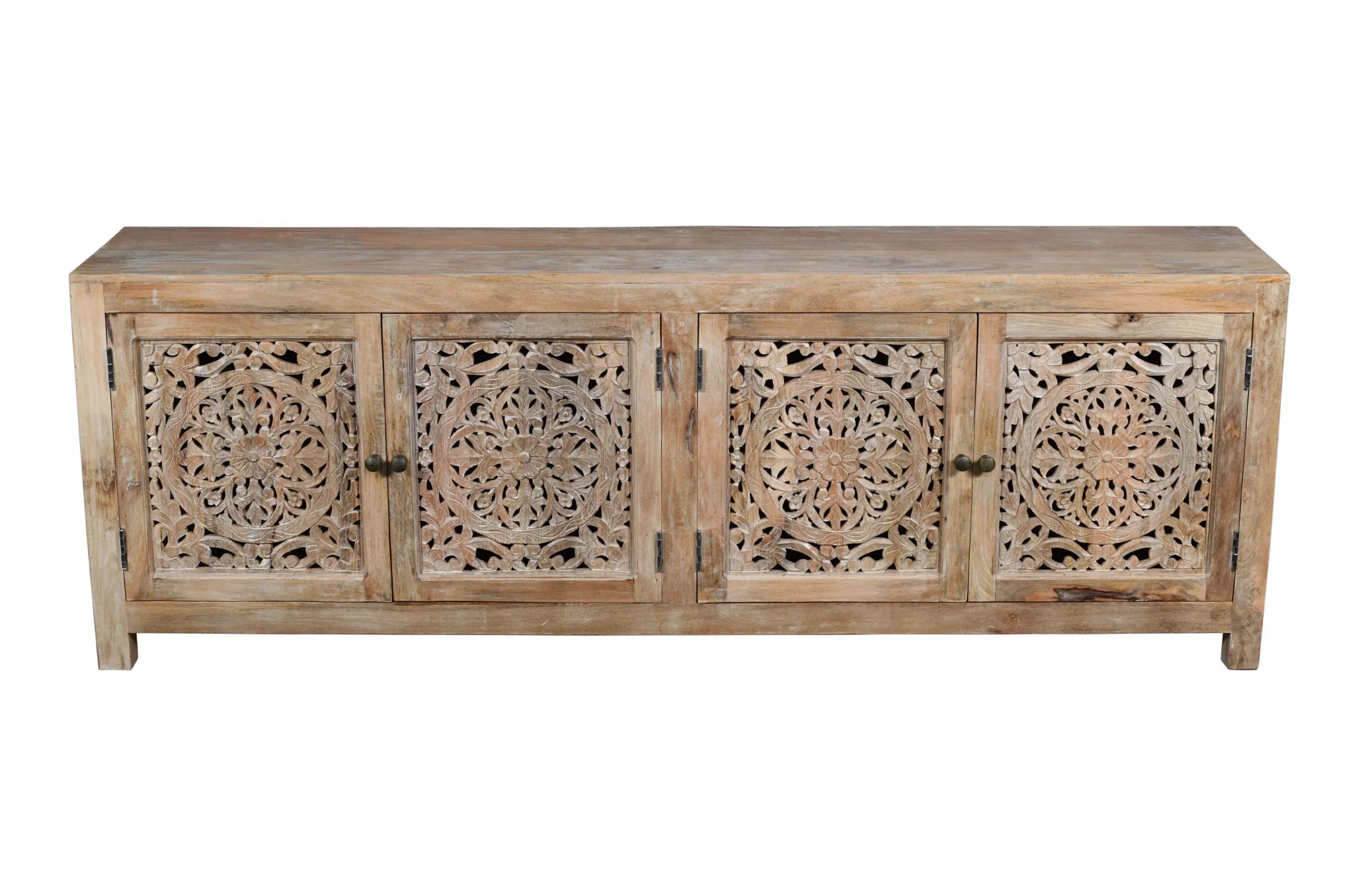 Natural Carved Floral Distressed Solid Wood Enclosed Storage TV Stand By Homeroots - Image 5