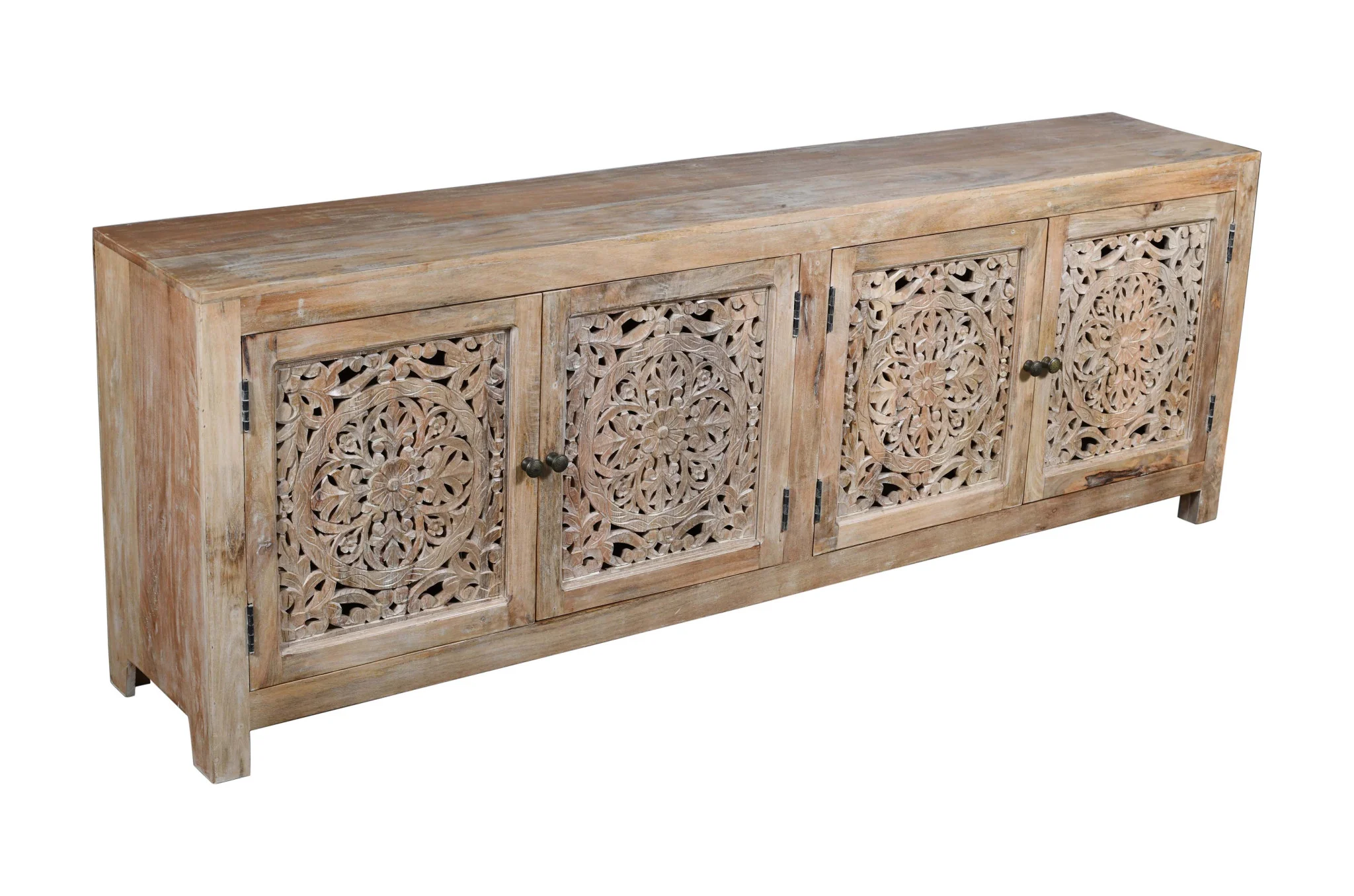 Natural Carved Floral Distressed Solid Wood Enclosed Storage TV Stand By Homeroots - Image 6