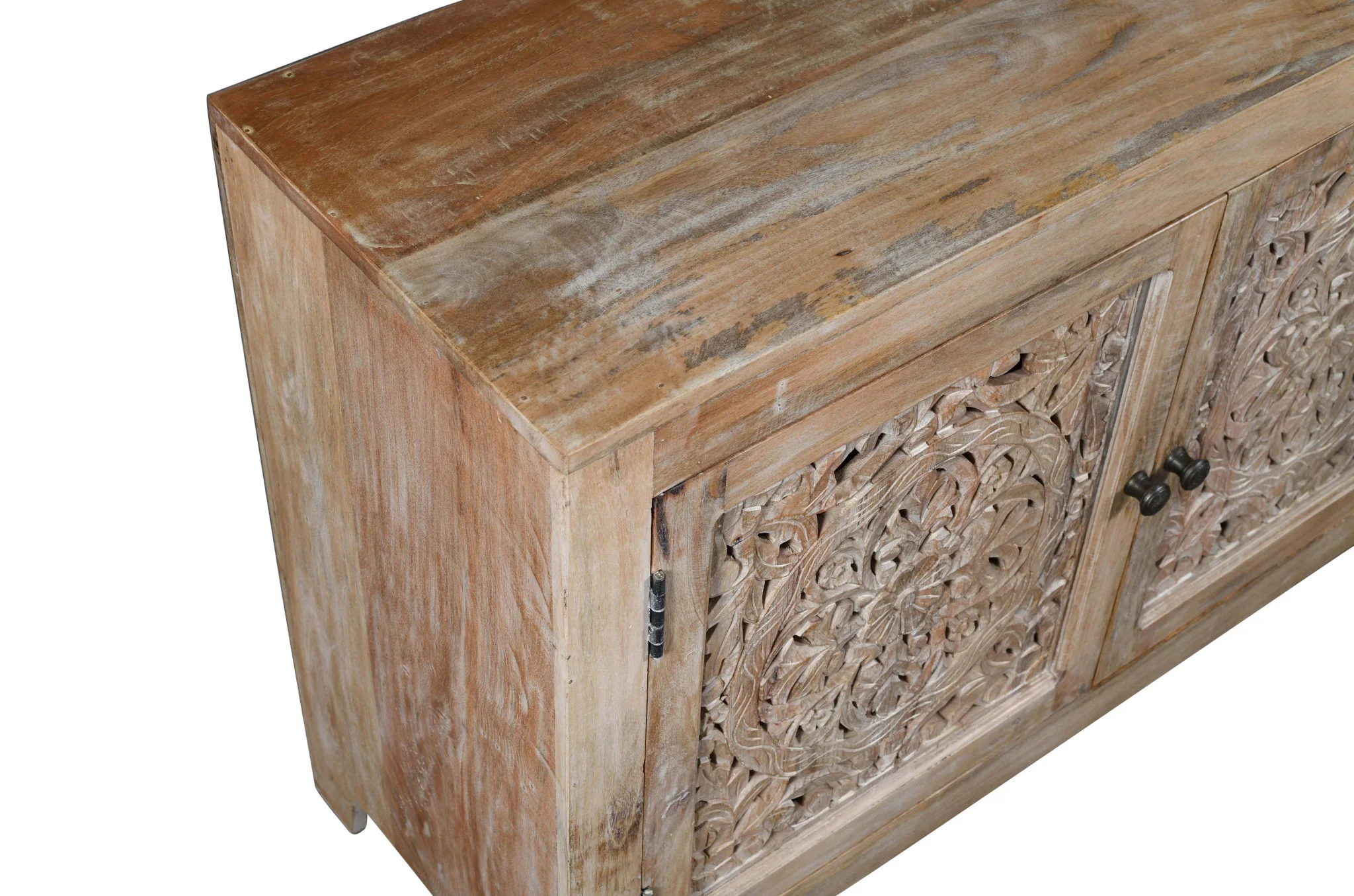 Natural Carved Floral Distressed Solid Wood Enclosed Storage TV Stand By Homeroots - Image 7