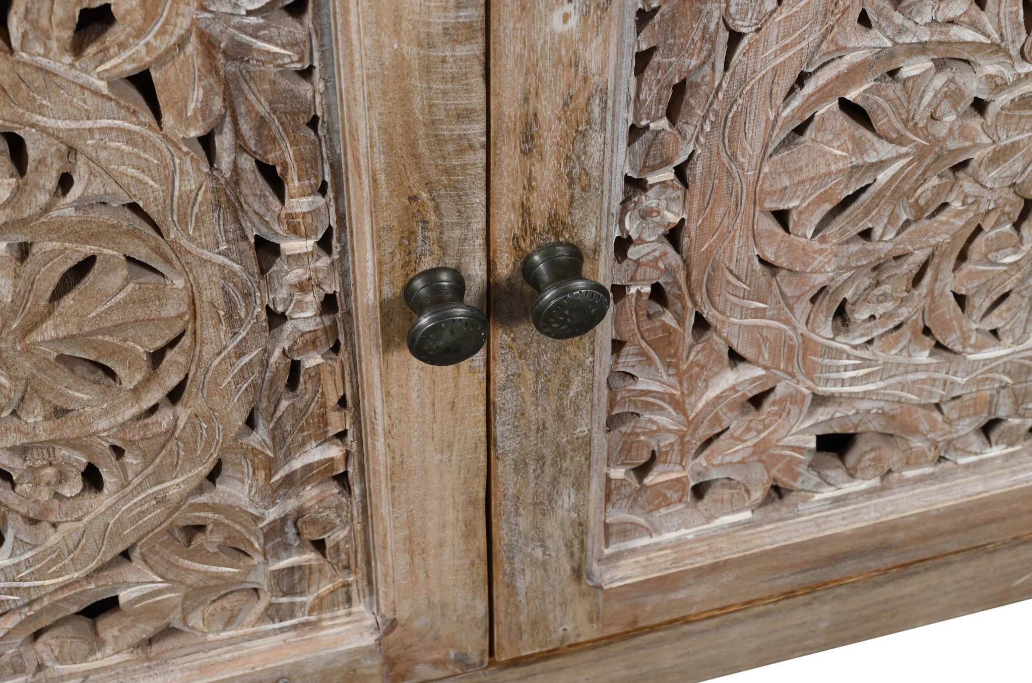 Natural Carved Floral Distressed Solid Wood Enclosed Storage TV Stand By Homeroots - Image 8
