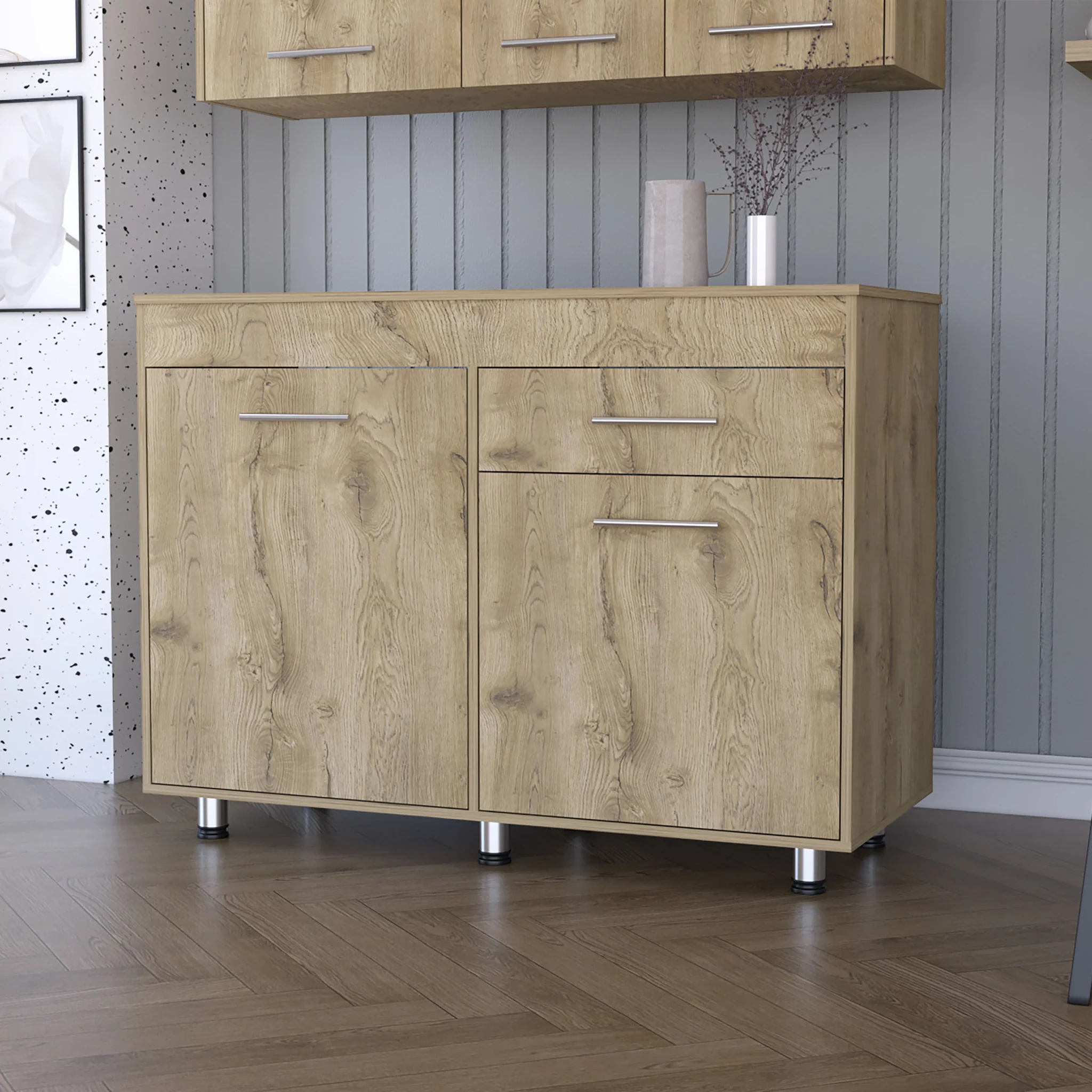 Natural Console Accent Cabinet With Three Shelves And One Drawer By Homeroots - Image 2