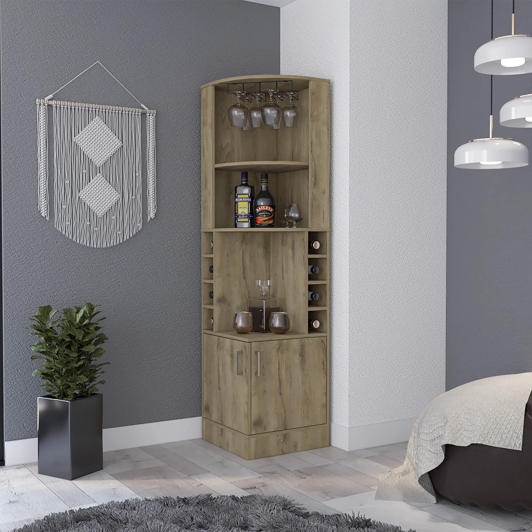 Natural Corner Bar Cabinet With Eleven Shelves By Homeroots - Image 7
