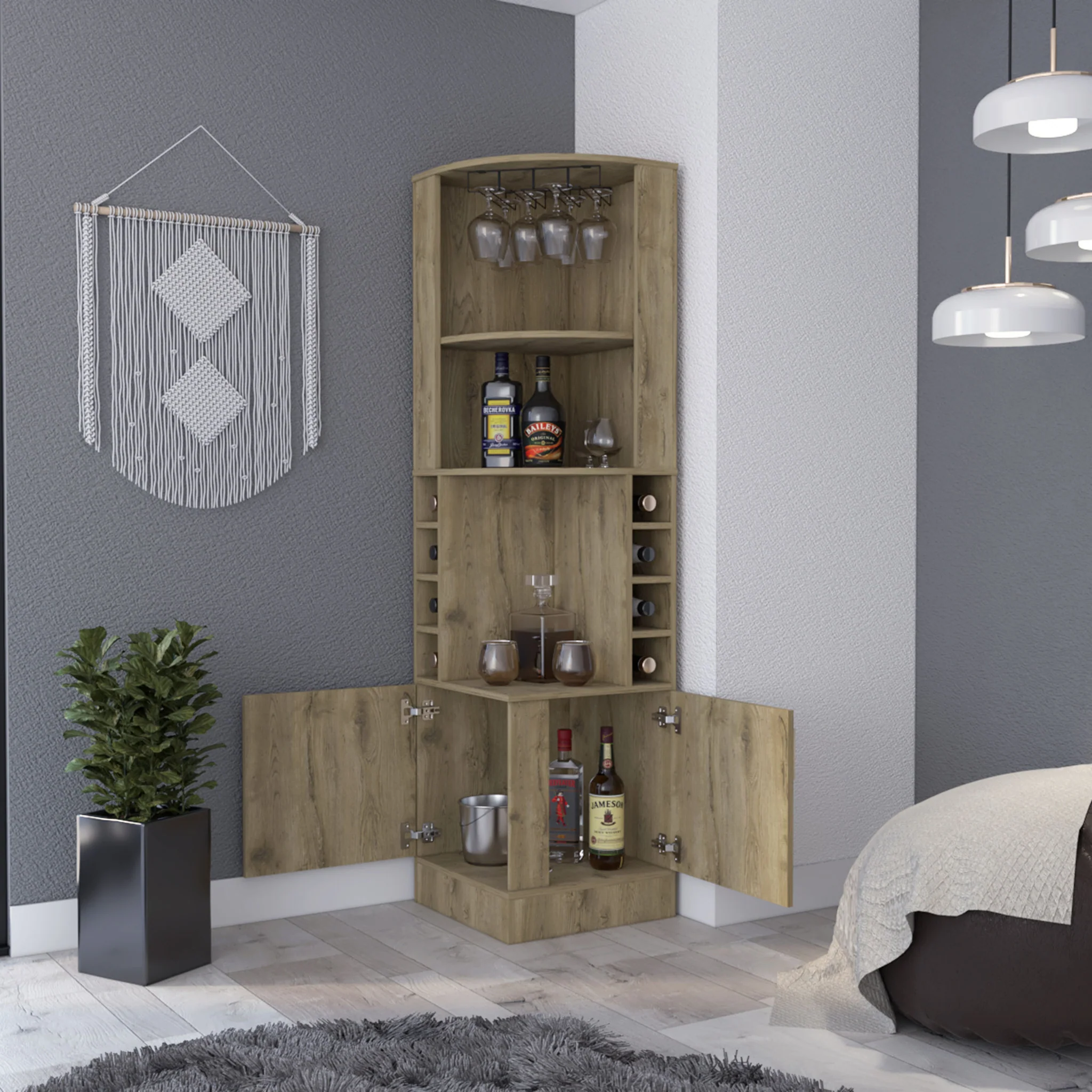 Natural Corner Bar Cabinet With Eleven Shelves By Homeroots - Image 8