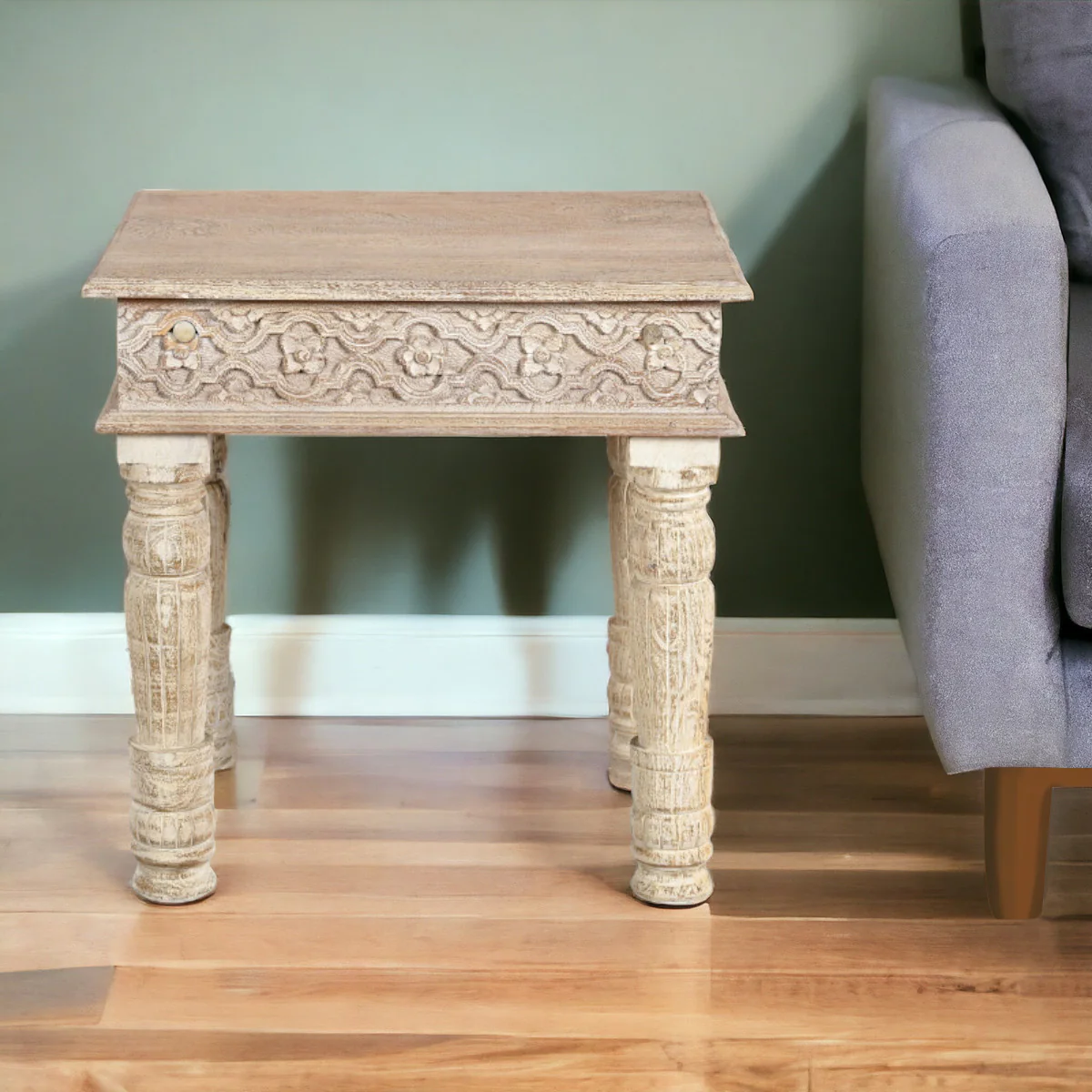 Natural Distressed Solid Wood Square End Table By Homeroots - Image 2