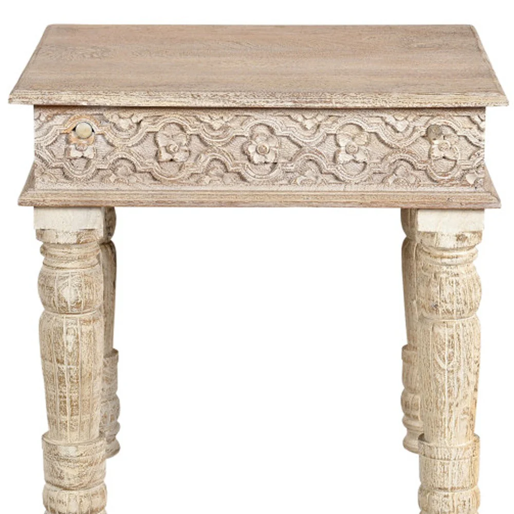 Natural Distressed Solid Wood Square End Table By Homeroots - Image 6