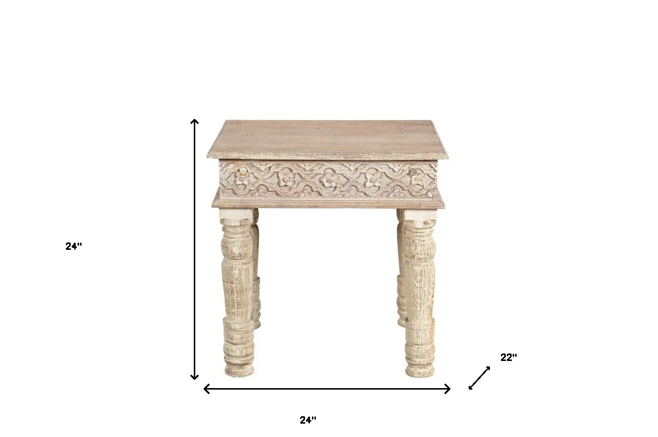 Natural Distressed Solid Wood Square End Table By Homeroots - Image 7