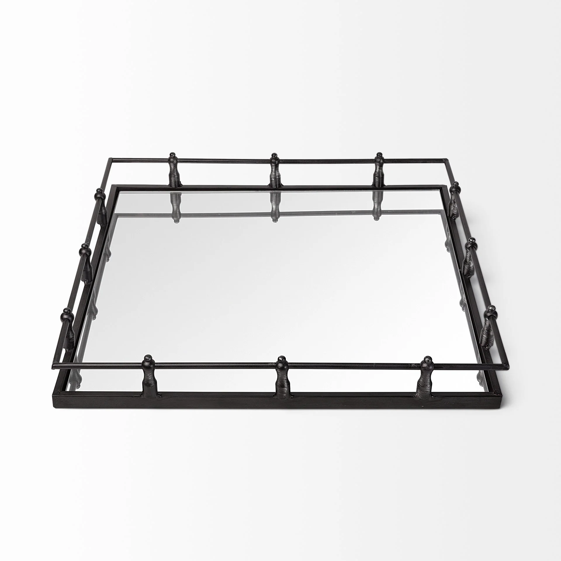 Natural Finish Metal With Mirrored Glass Bottom And Railing Handle Tray By Homeroots - Image 3