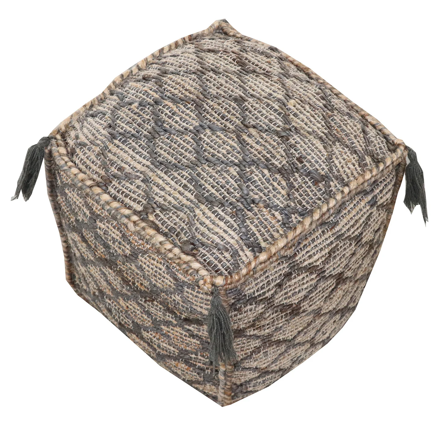 Natural Gray And Taupe Jute Cube Trellis Pouf Ottoman By Homeroots - Image 2