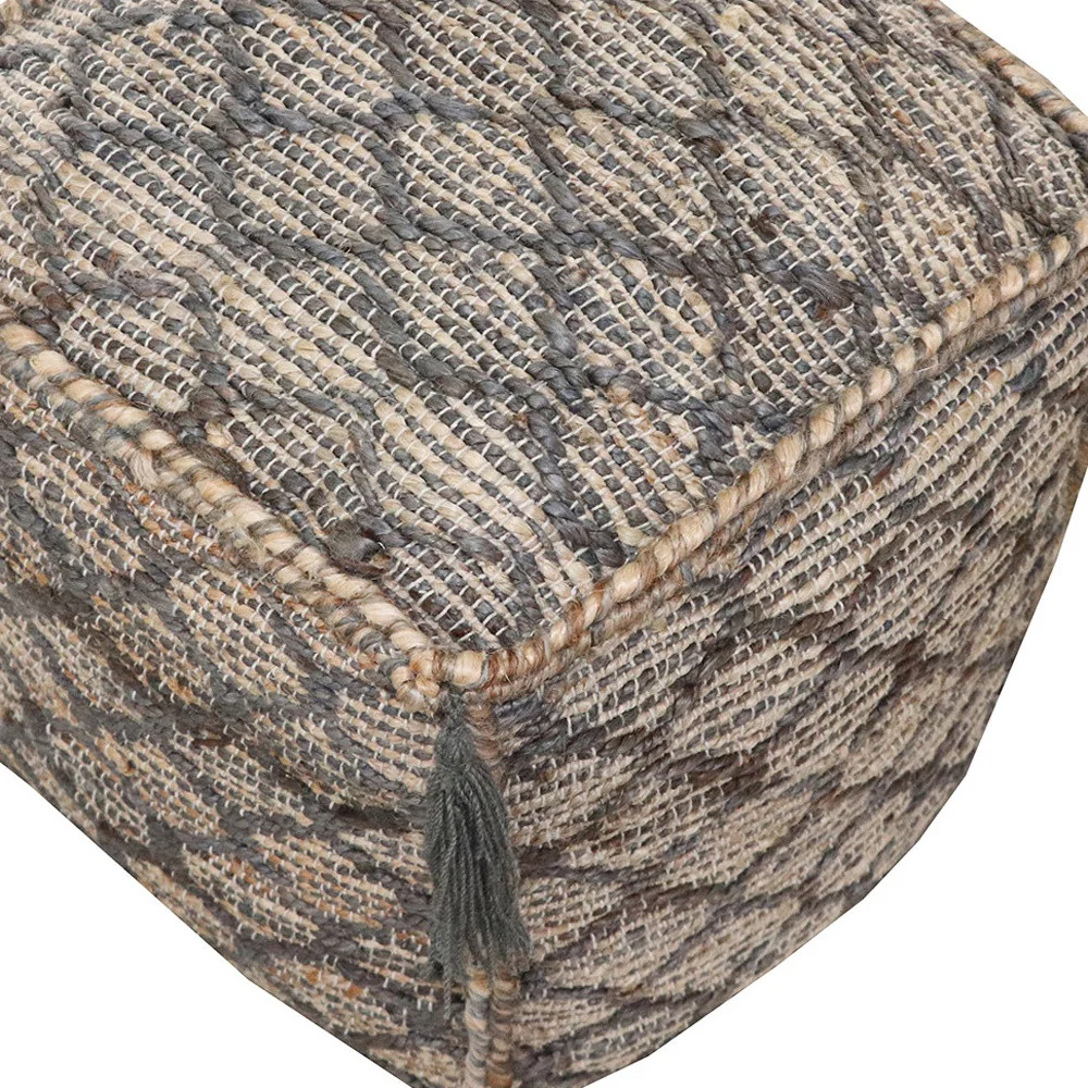 Natural Gray And Taupe Jute Cube Trellis Pouf Ottoman By Homeroots - Image 3