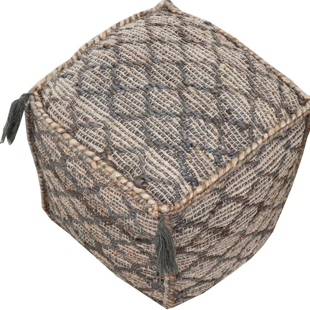 Natural Gray And Taupe Jute Cube Trellis Pouf Ottoman By Homeroots - Image 4