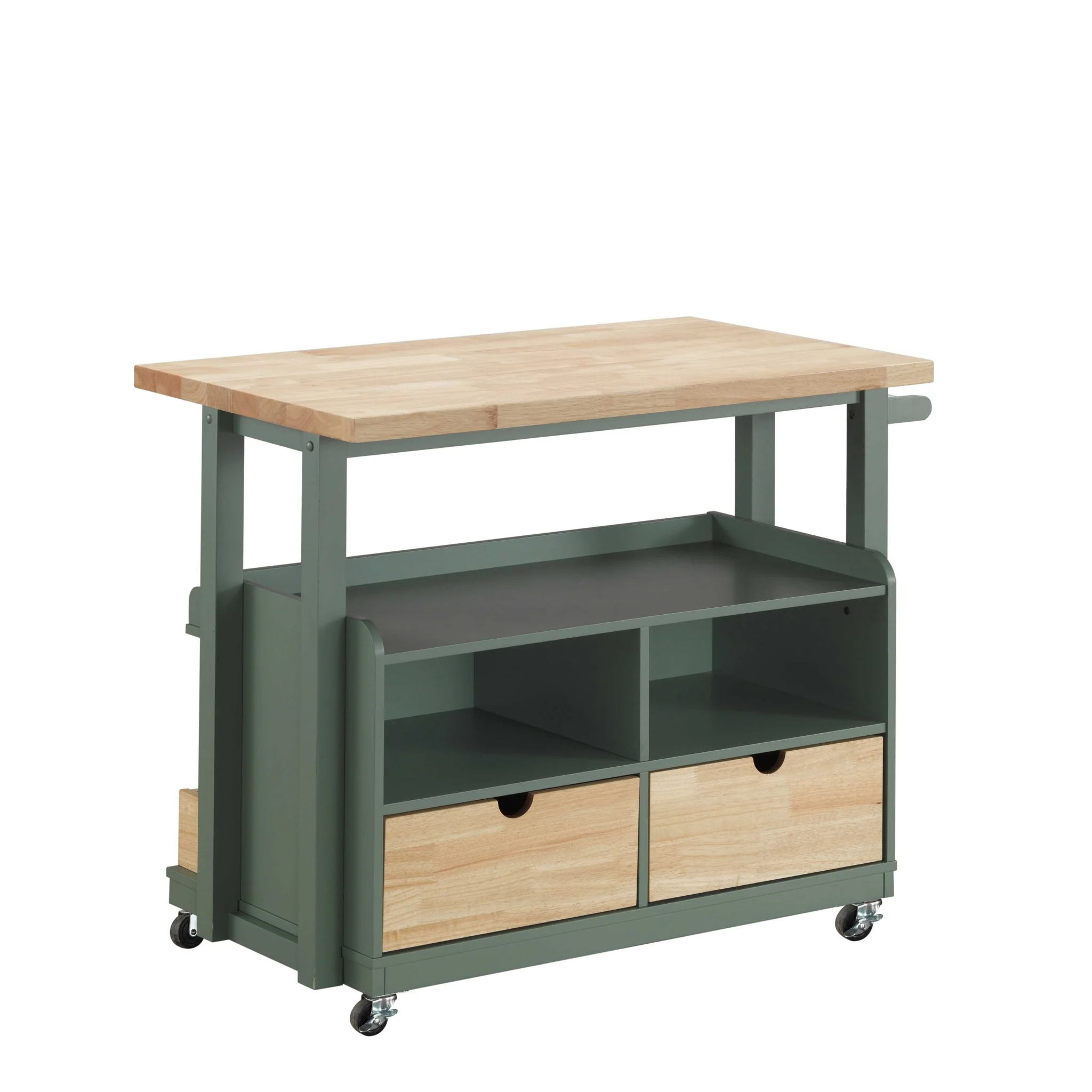Natural Green Wood Casters Kitchen Cart By Homeroots - Image 2