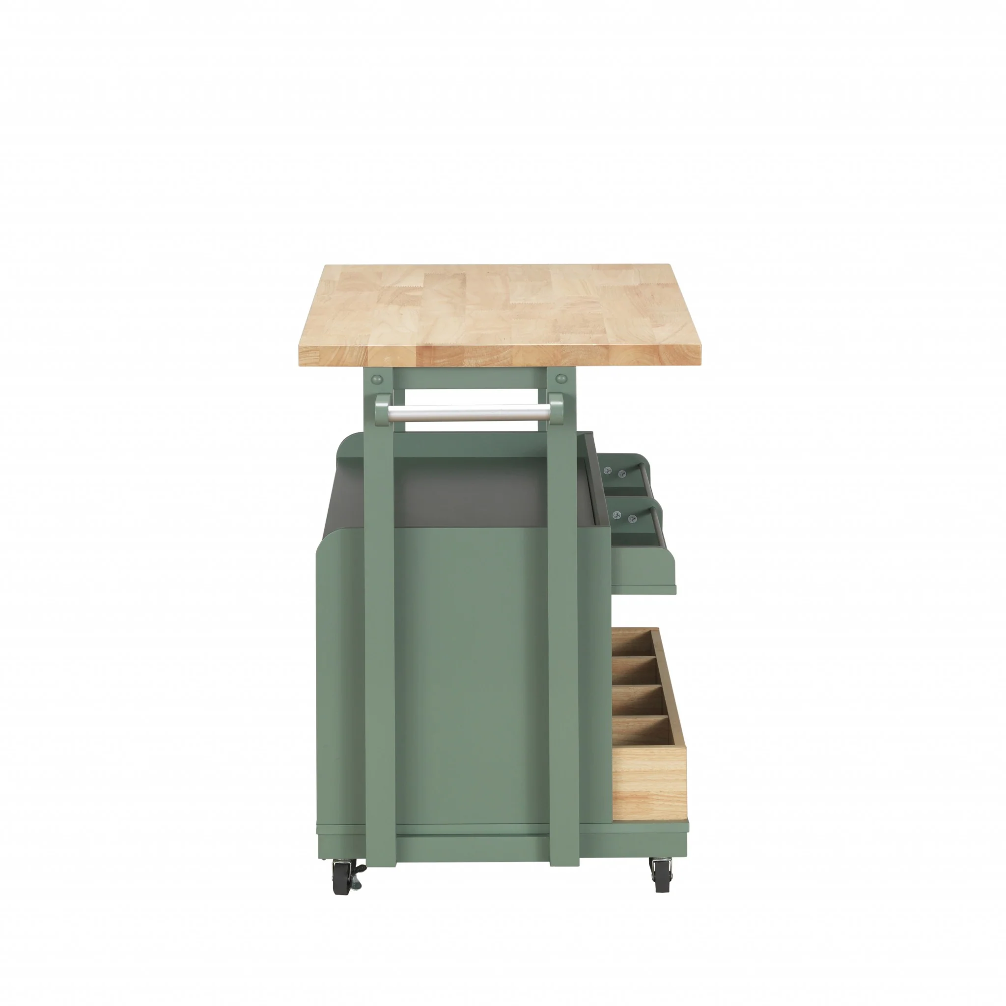 Natural Green Wood Casters Kitchen Cart By Homeroots - Image 3