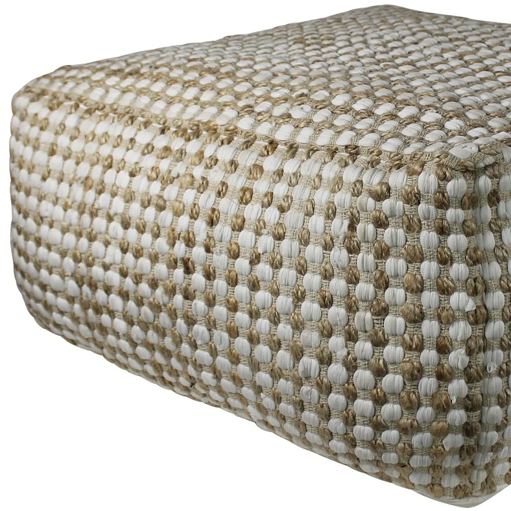 Natural Hemp Dotted Rectangle Pouf By Homeroots - Image 4