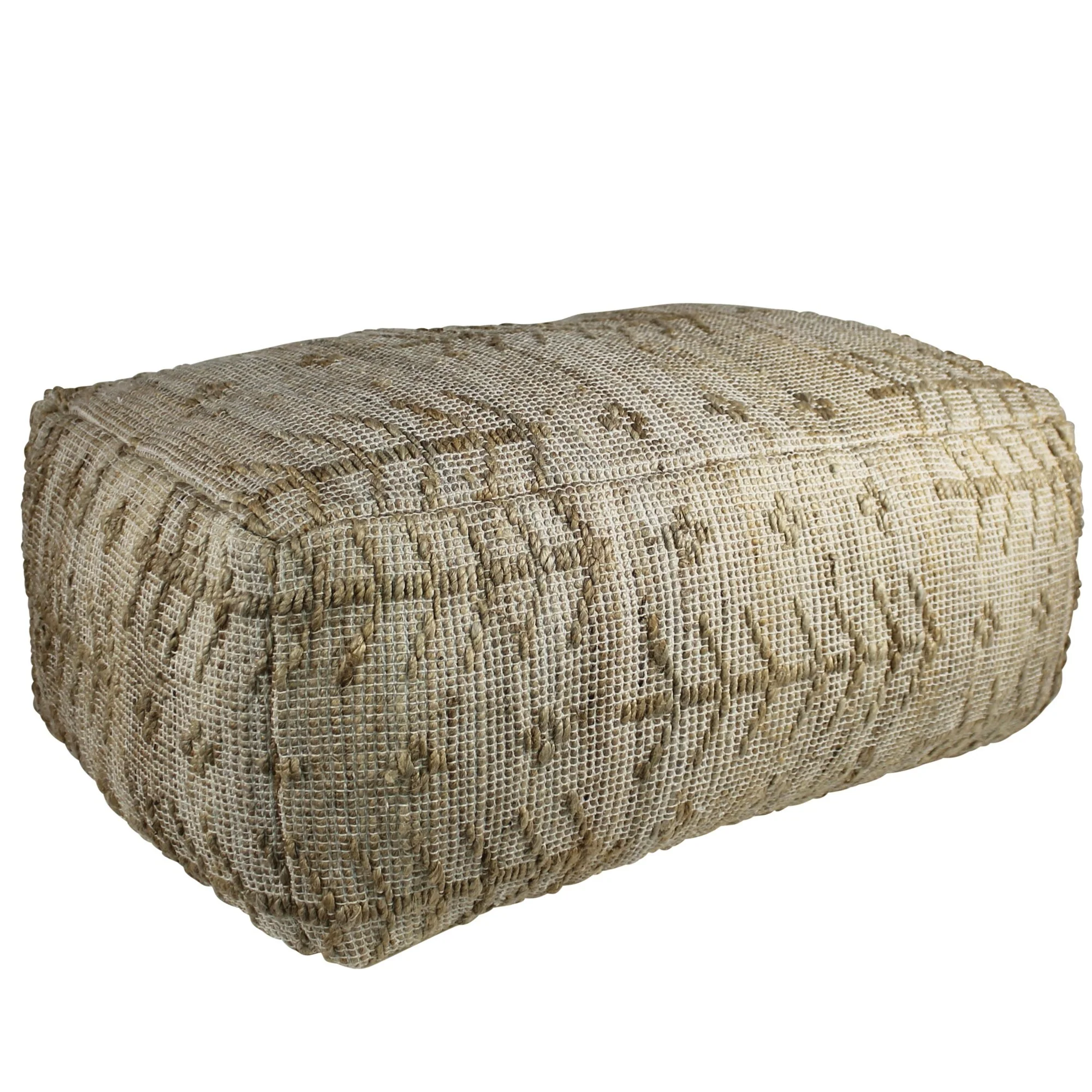 Natural Hemp Textured Rectangle Pouf By Homeroots - Image 3