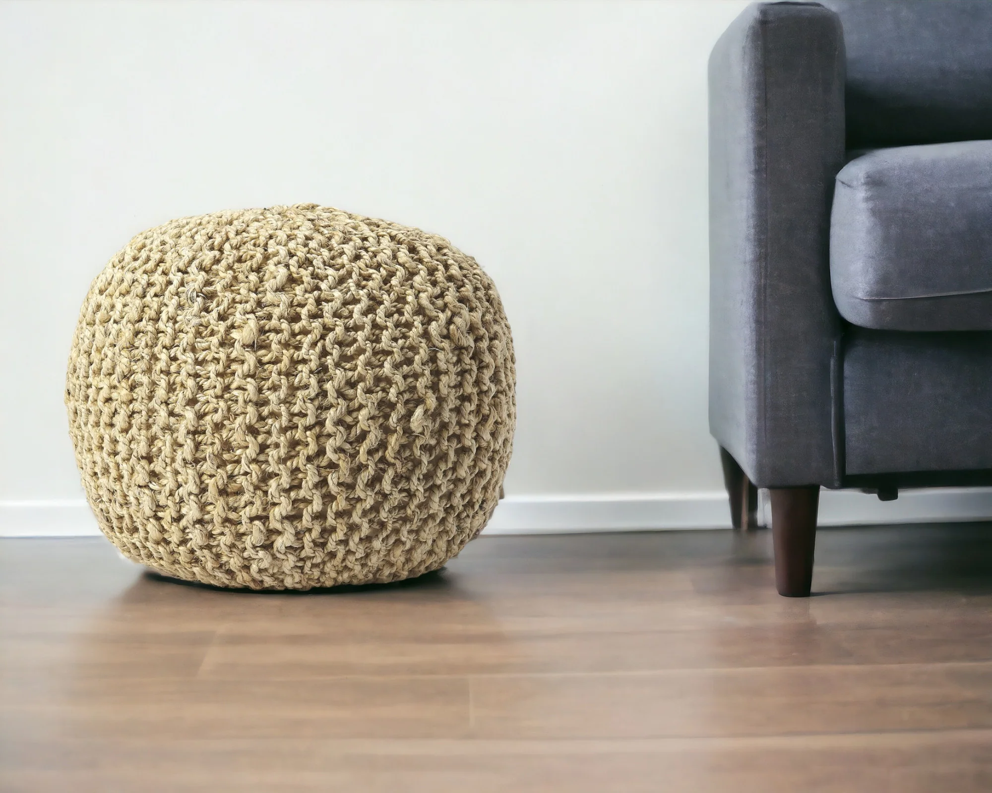 Natural Jute Round Pouf Ottoman By Homeroots - Image 2