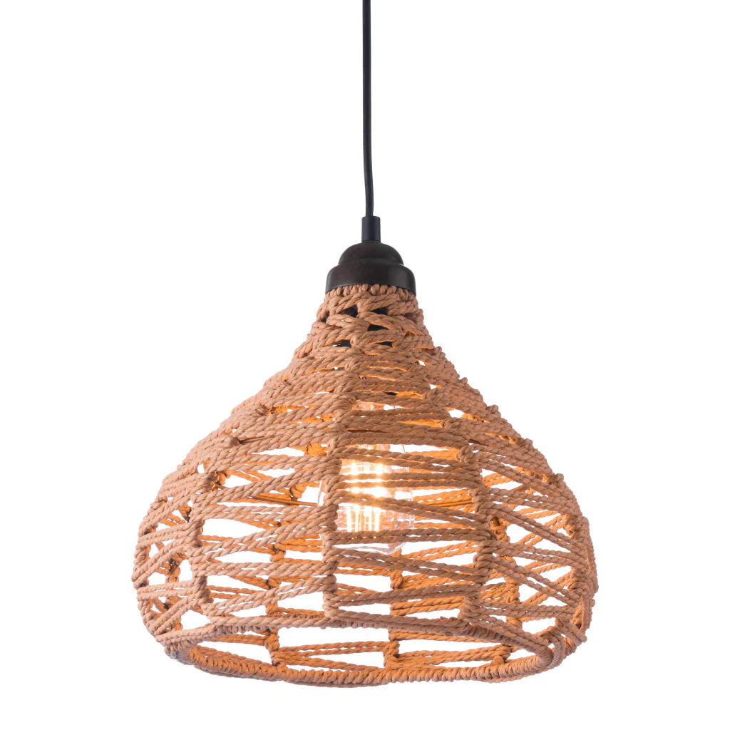 Natural Lantern Metal Dimmable Ceiling Light With Natural Shades By Homeroots - Image 4