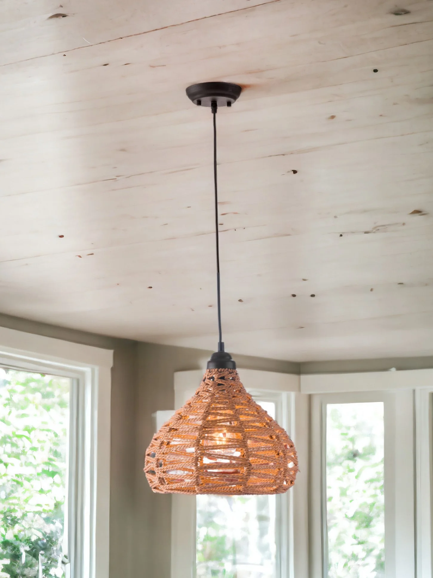 Natural Lantern Metal Dimmable Ceiling Light With Natural Shades By Homeroots - Image 6