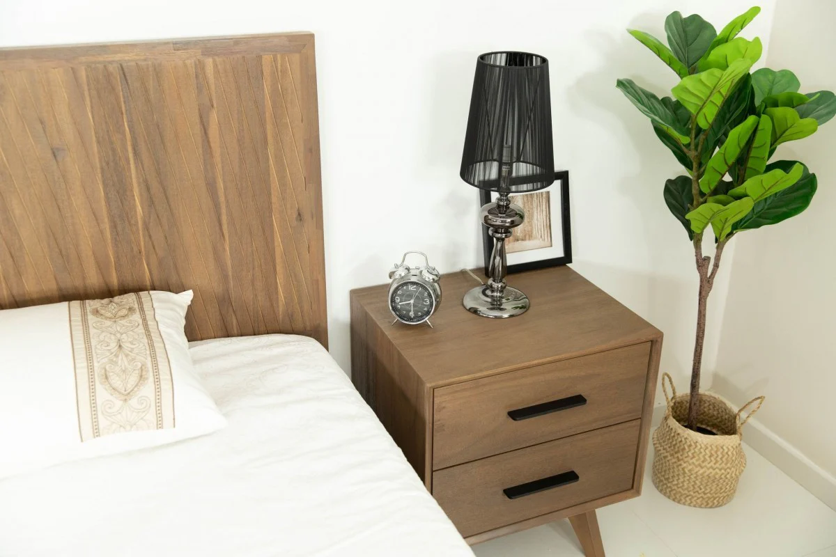 Natural Light Mocha Contemporary Nightstand With Two Drawers By Homeroots - Image 2