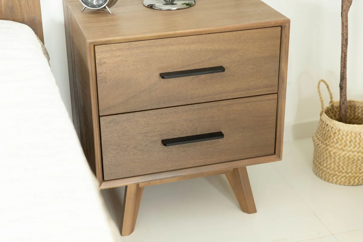 Natural Light Mocha Contemporary Nightstand With Two Drawers By Homeroots - Image 3