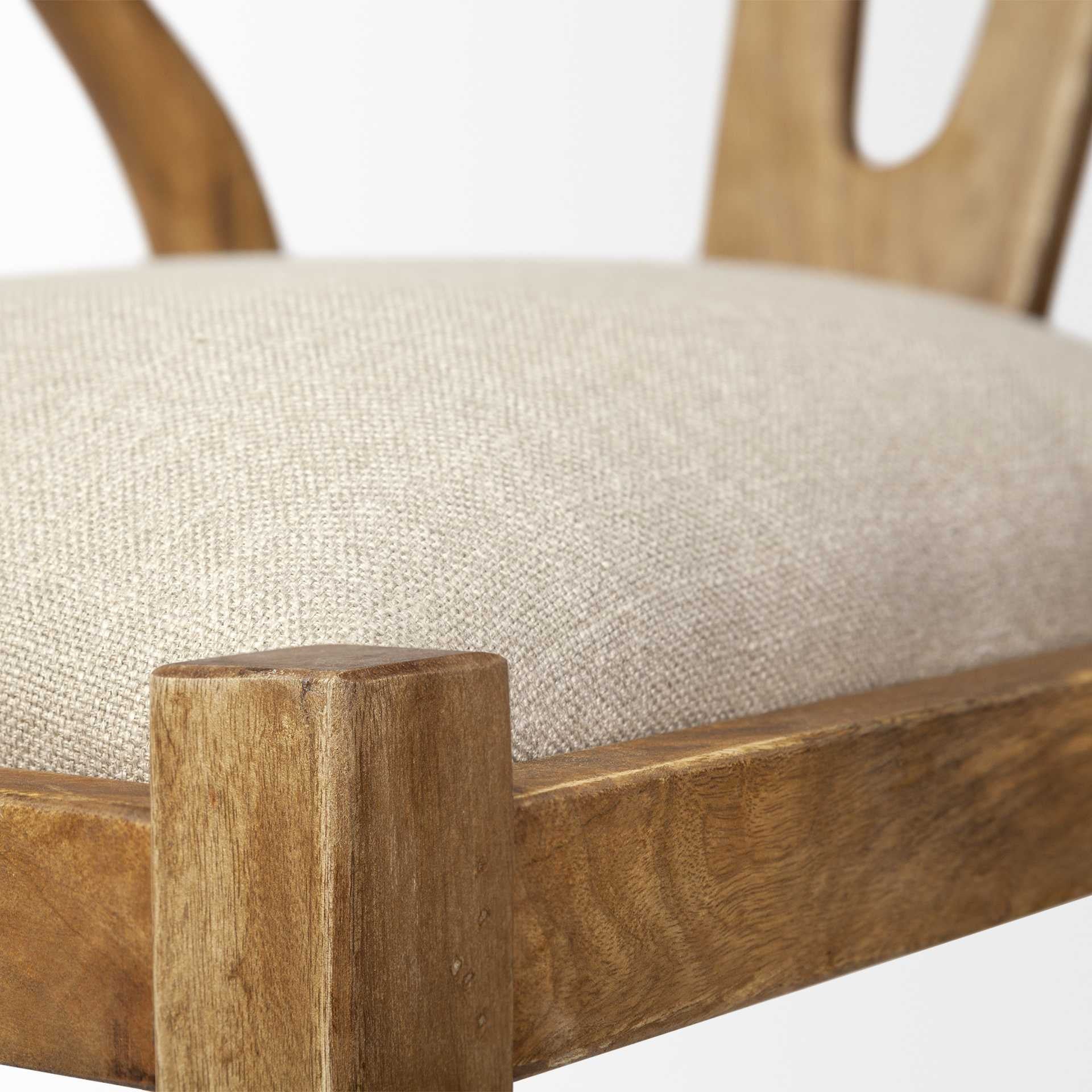 Natural Linen Seat With Light Brown Wooden Frame Dining Chair By Homeroots - Image 6