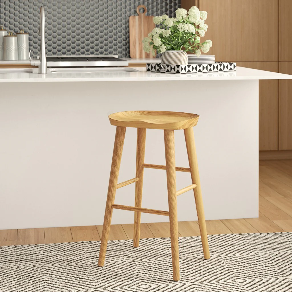 Natural Manufactured Wood Backless Counter Height Bar Chair By Homeroots - Image 8