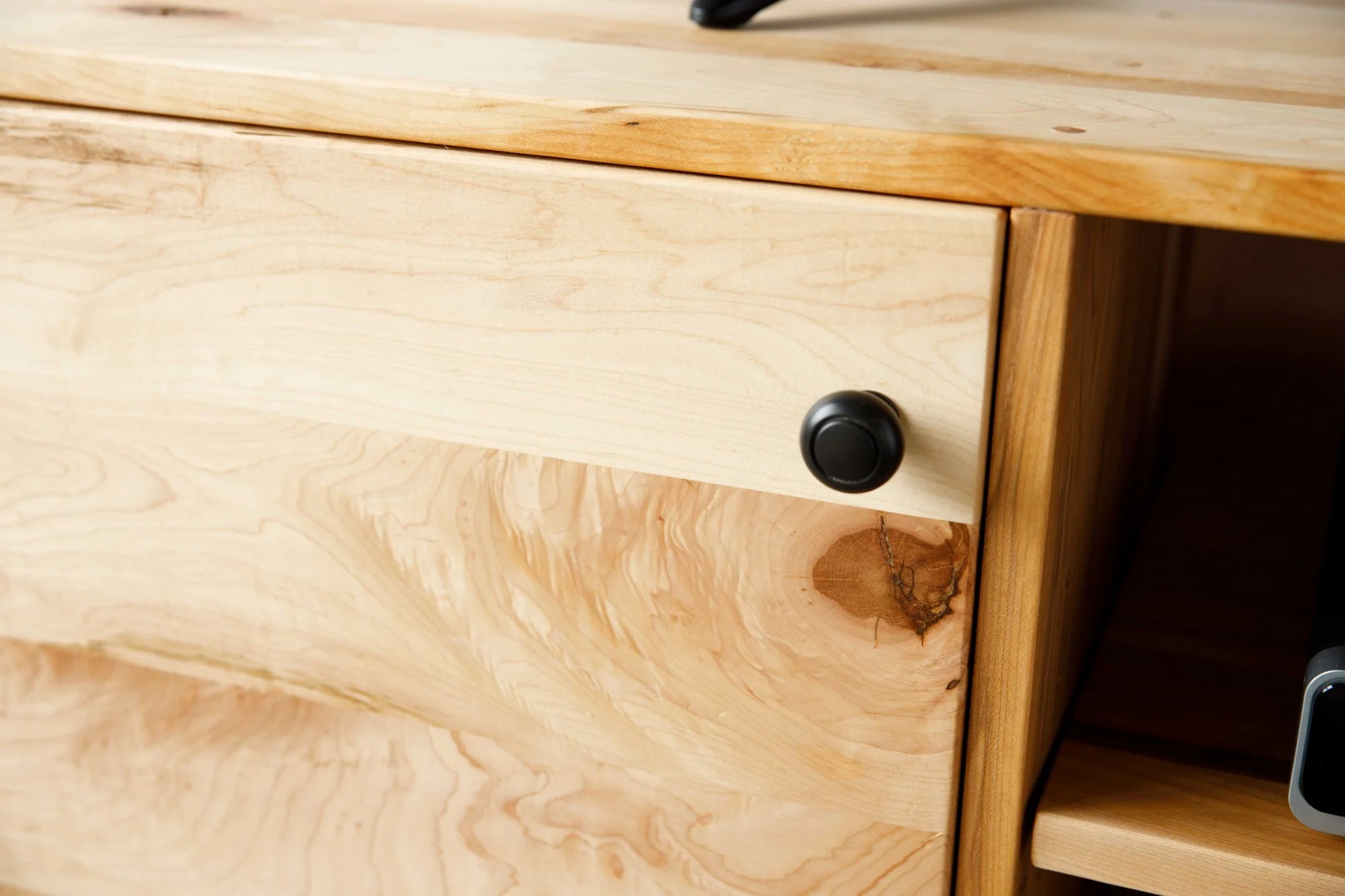Natural Maple And Black Steel TV Stand or Media Center By Homeroots - Image 4