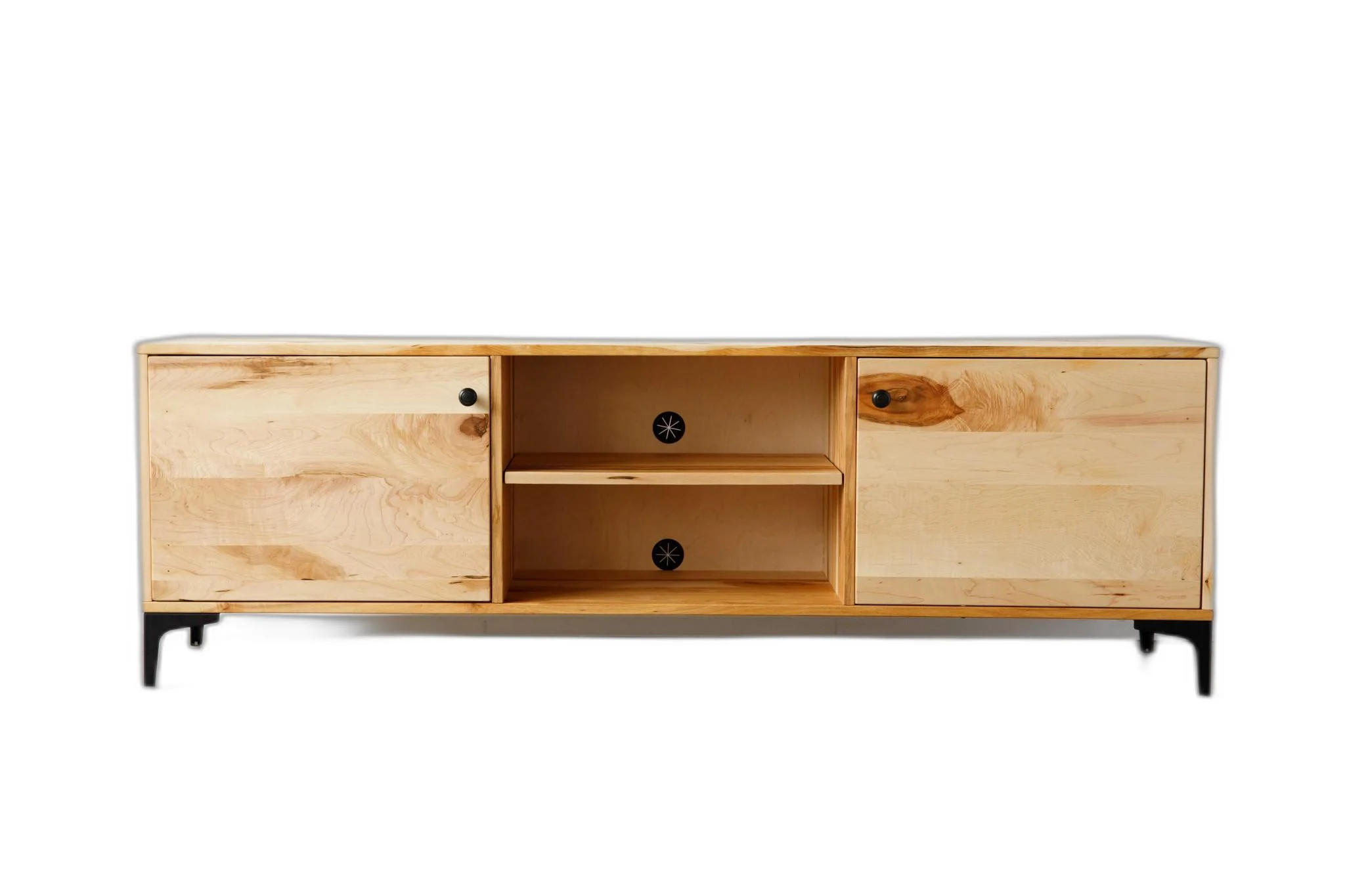 Natural Maple And Black Steel TV Stand or Media Center By Homeroots - Image 7