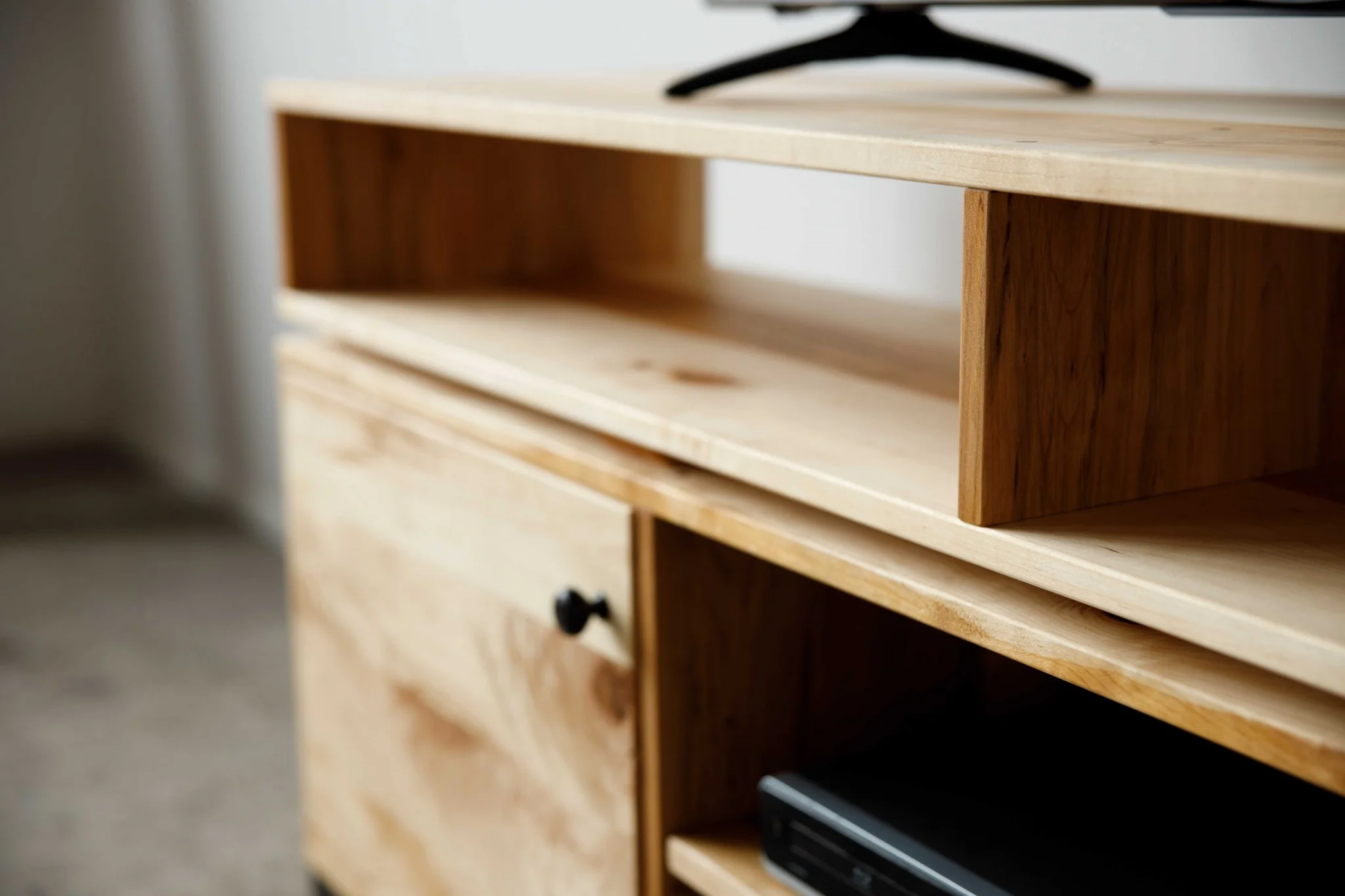 Natural Maple And Steel Multi Compartment TV Stand or Media Center By Homeroots - Image 3