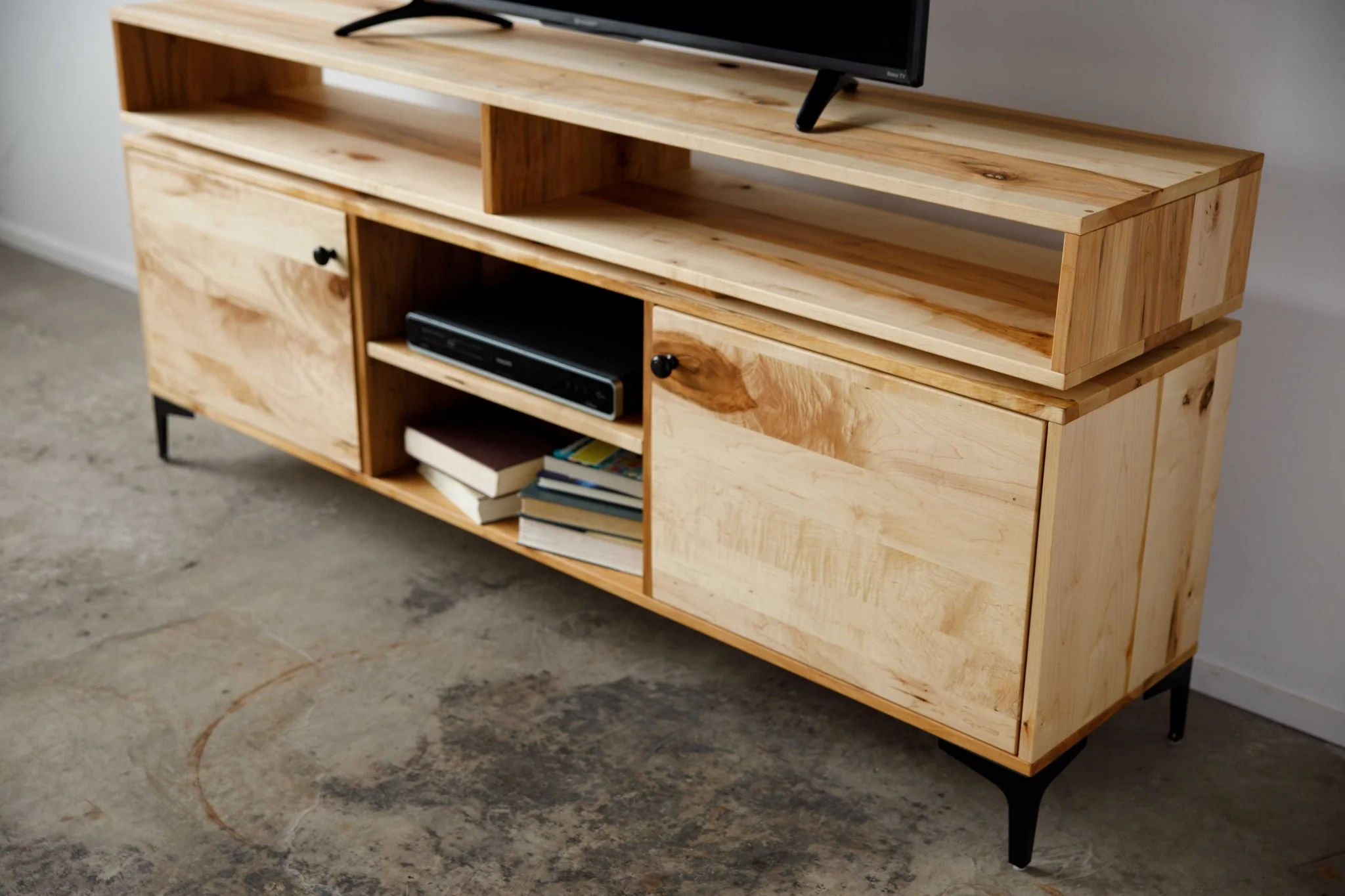 Natural Maple And Steel Multi Compartment TV Stand or Media Center By Homeroots - Image 4