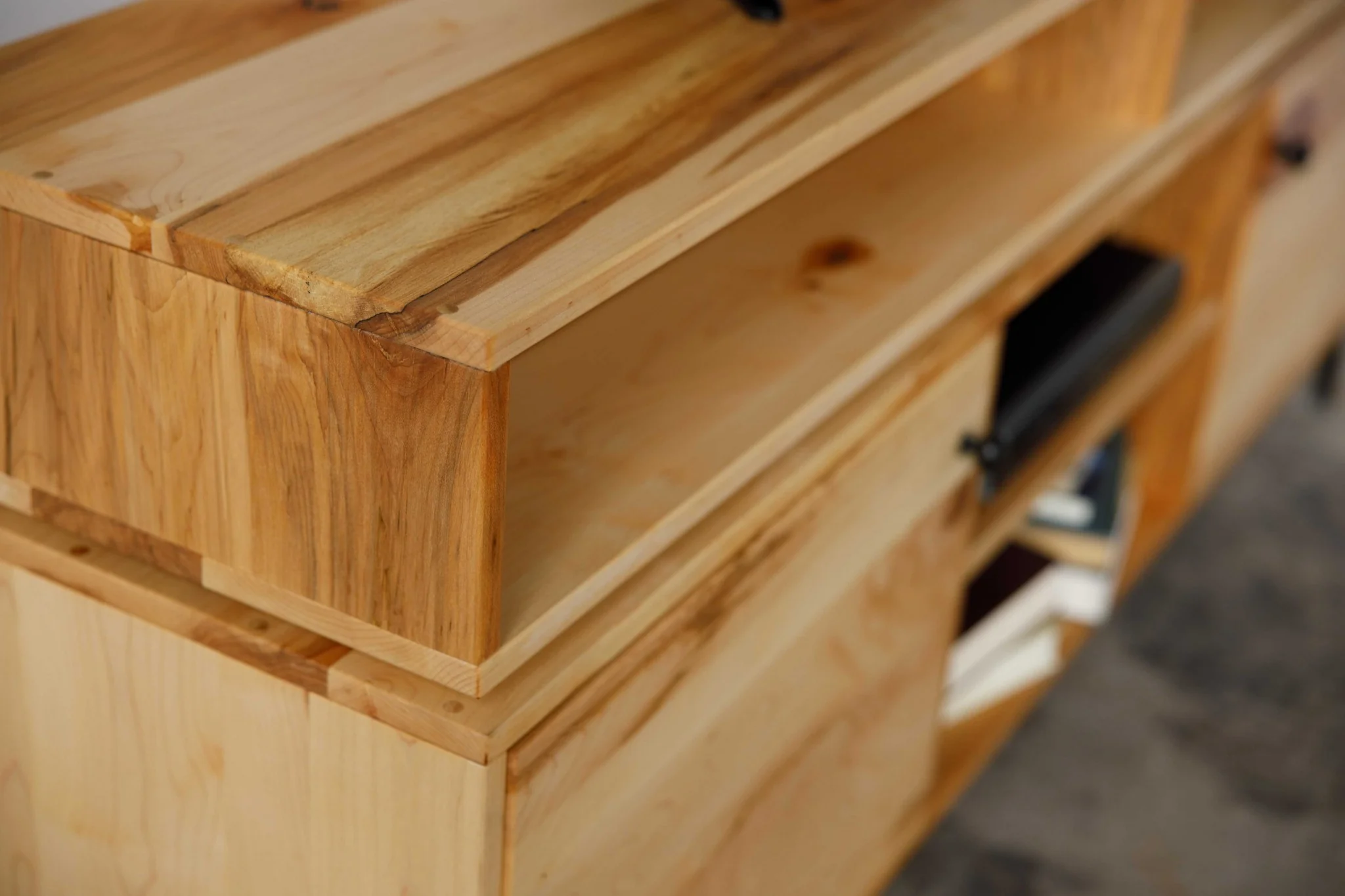 Natural Maple And Steel Multi Compartment TV Stand or Media Center By Homeroots - Image 5