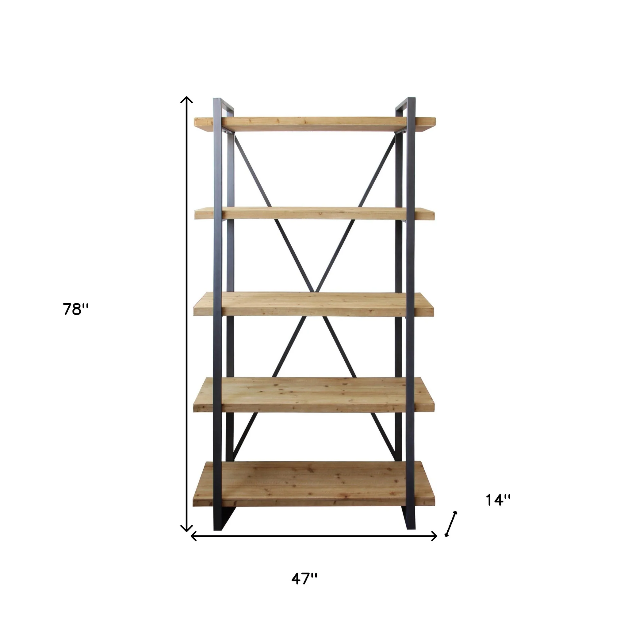 Natural Metal and Wood Five Tier Bookcase By Homeroots - Image 4