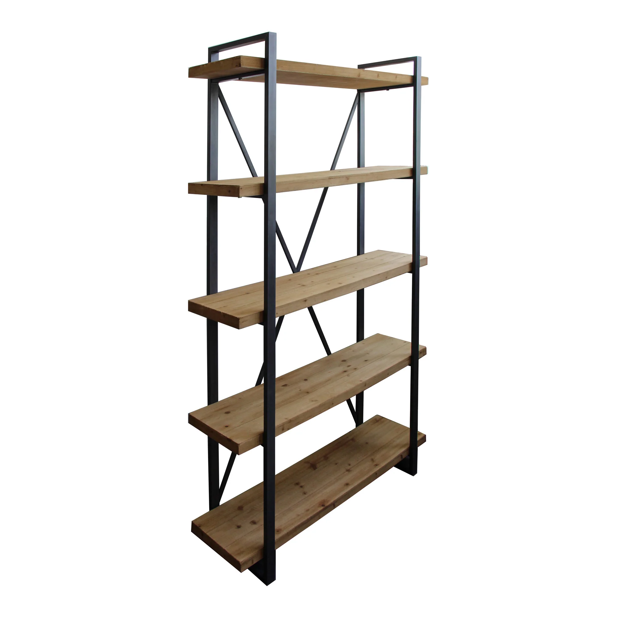 Natural Metal and Wood Five Tier Bookcase By Homeroots - Image 5