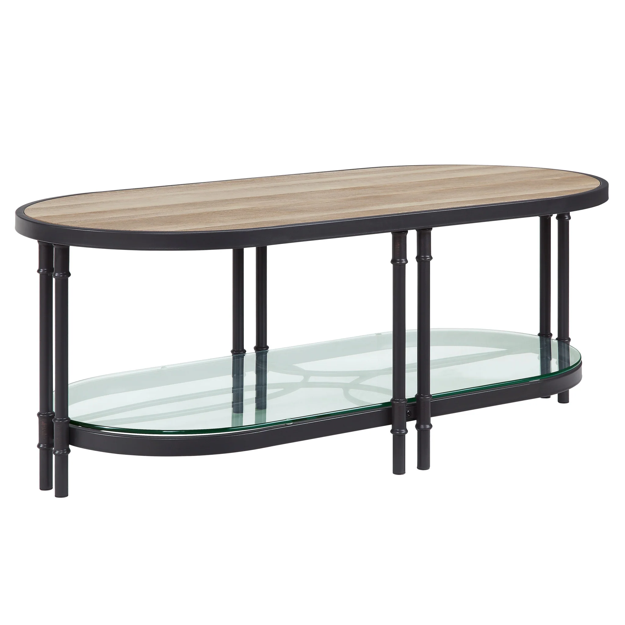 Natural Metal Oval Sled Coffee Table With Shelf By Homeroots - Image 2