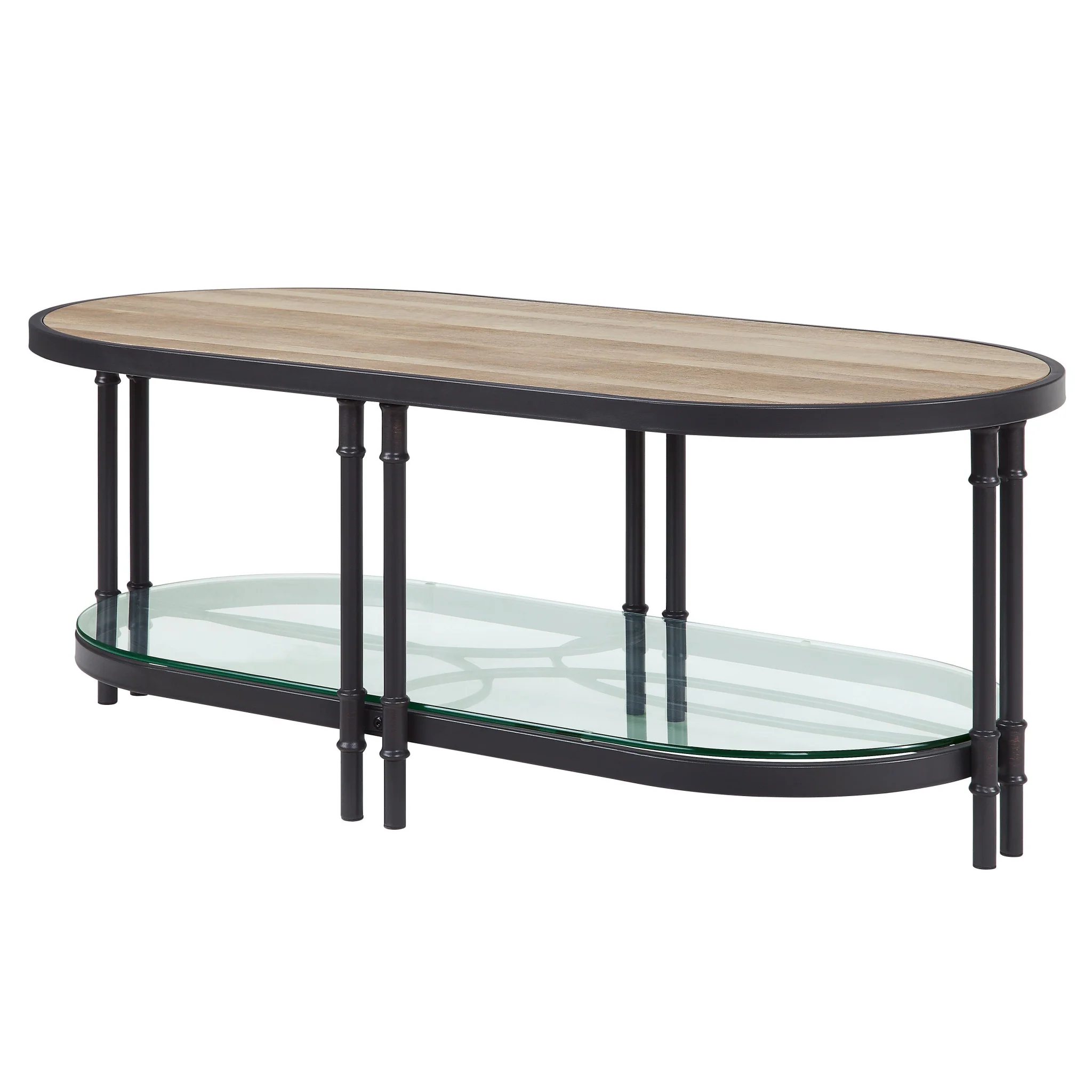 Natural Metal Oval Sled Coffee Table With Shelf By Homeroots - Image 3