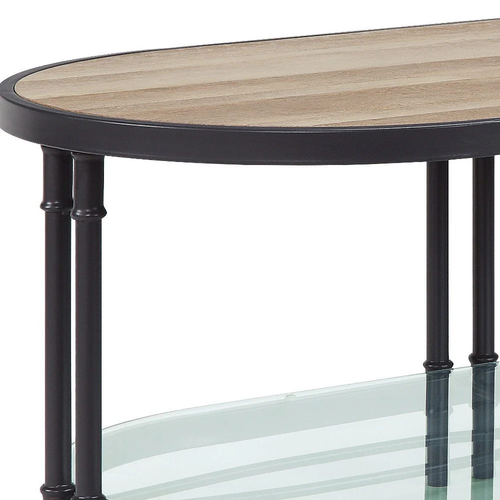 Natural Metal Oval Sled Coffee Table With Shelf By Homeroots - Image 4