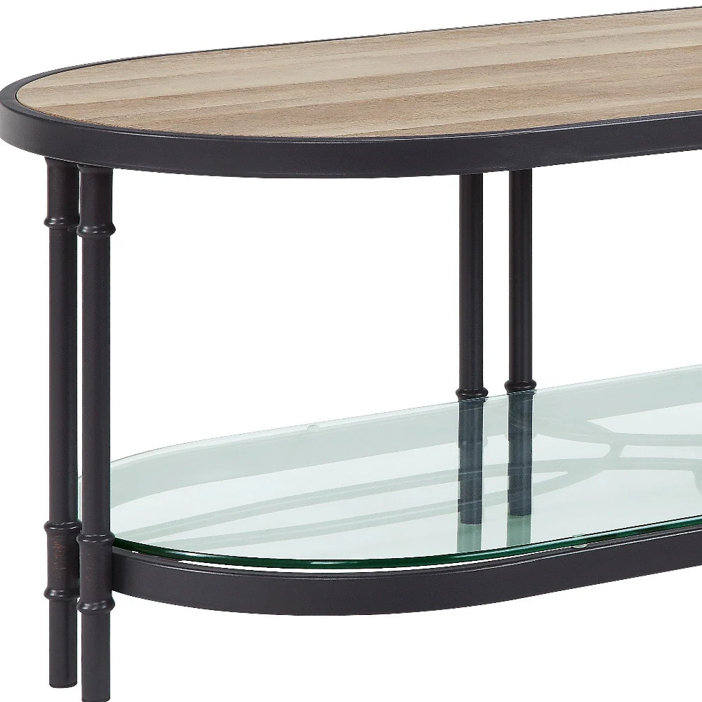 Natural Metal Oval Sled Coffee Table With Shelf By Homeroots - Image 5