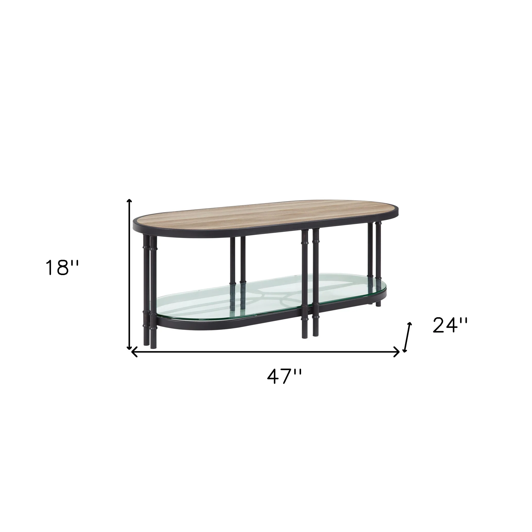 Natural Metal Oval Sled Coffee Table With Shelf By Homeroots - Image 6