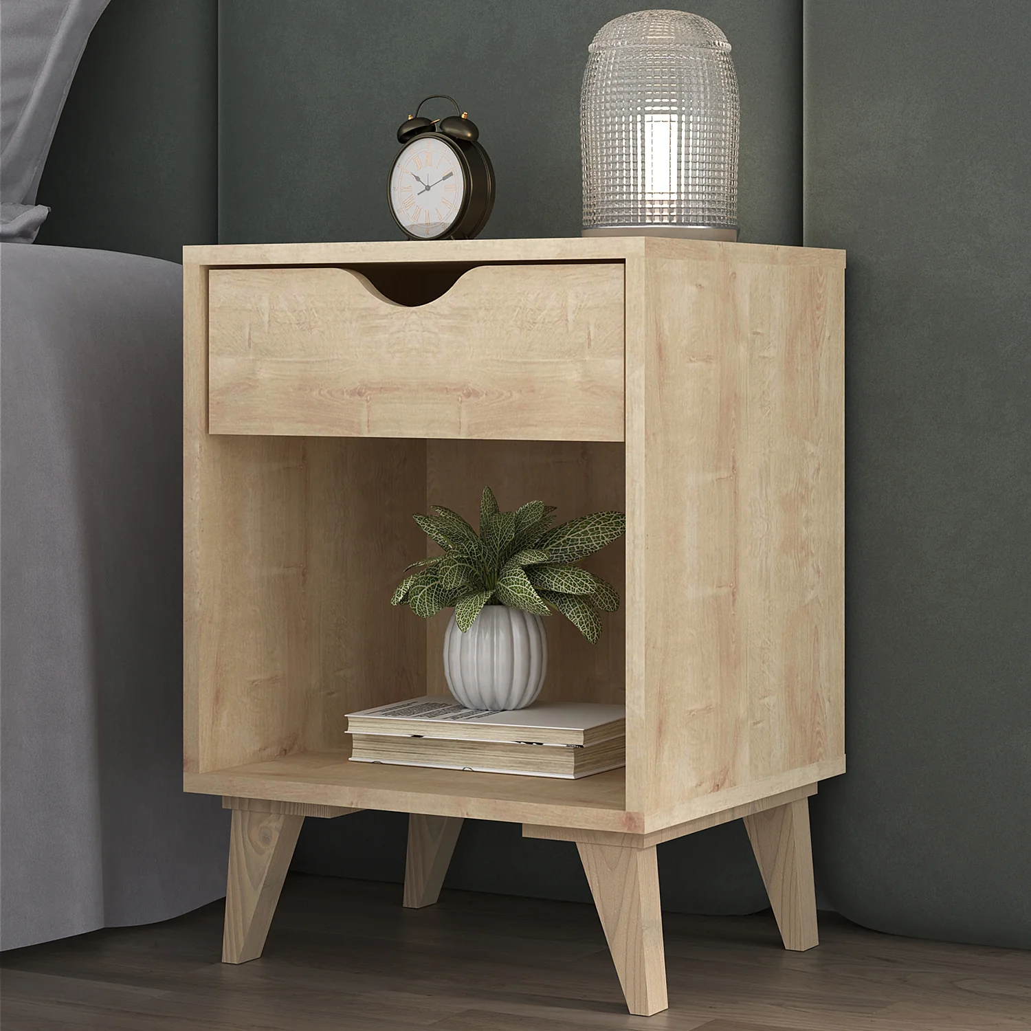 Natural One Drawer Nightstand By Homeroots - Image 4